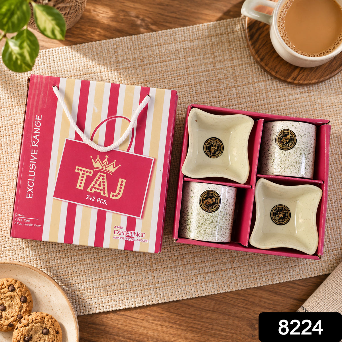 Ceramic Tea / cups / Mug Set Including Snacks / Serving Bowl Milk Cup, Coffee Cup, Tea Cup, Breakfast Cup, Drinking Mug or Outdoor for Household, Gift for Birthday, Wedding Party (4 Pcs set)