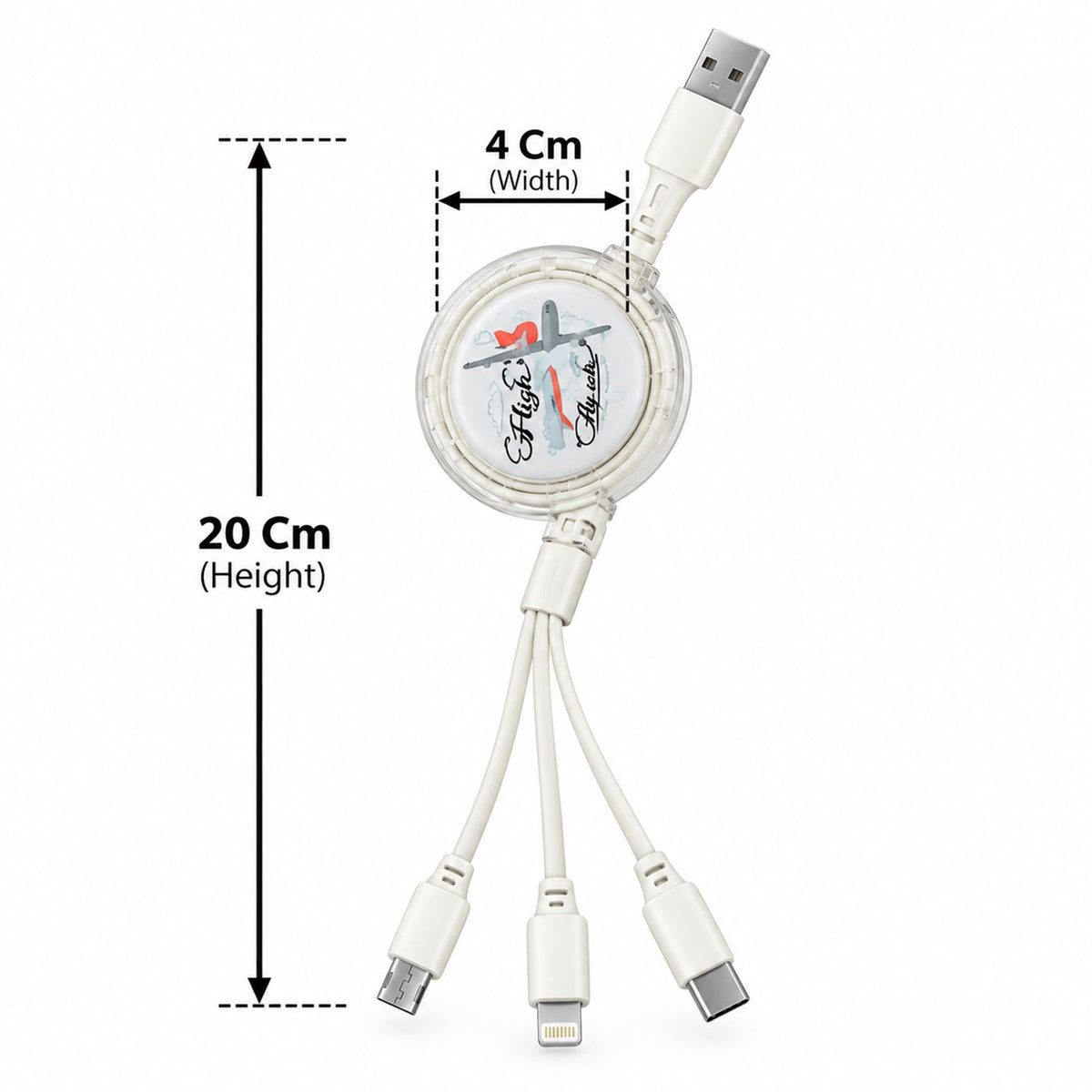 Retractable USB Charging Cable with Type C, Micro USB & Lightning (3 in 1)