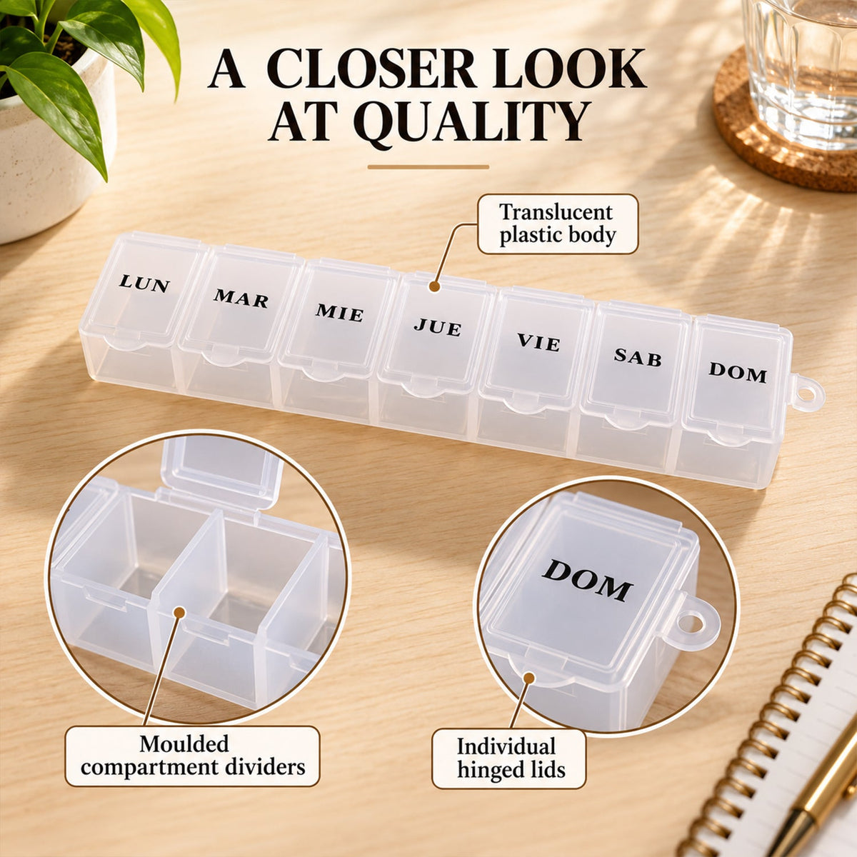 Weekly Pill Box with Individual Flip Lids for Travel Use (7 Compartment)