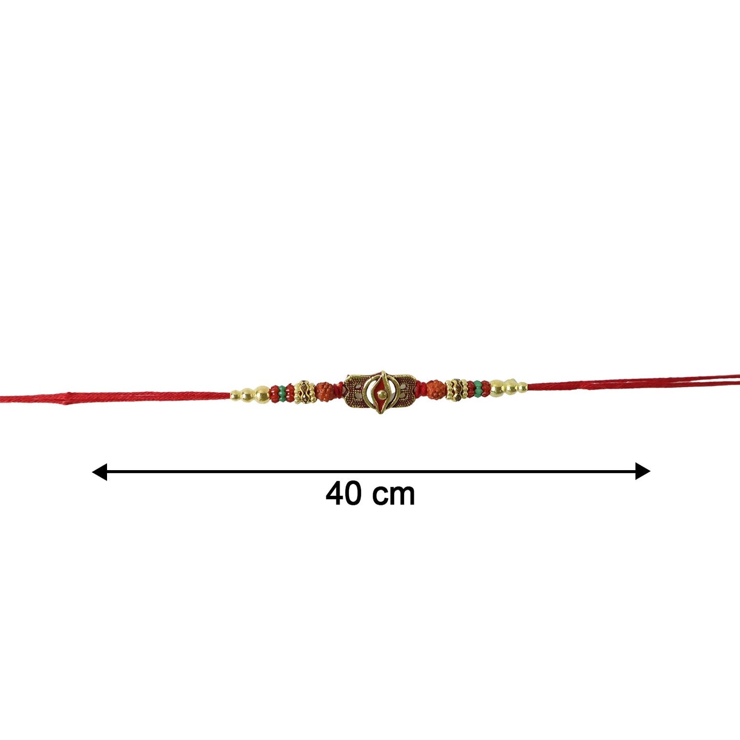 Traditional Raksha Bandhan Rakhi with antique oxidized Rudraksha bead centerpiece.