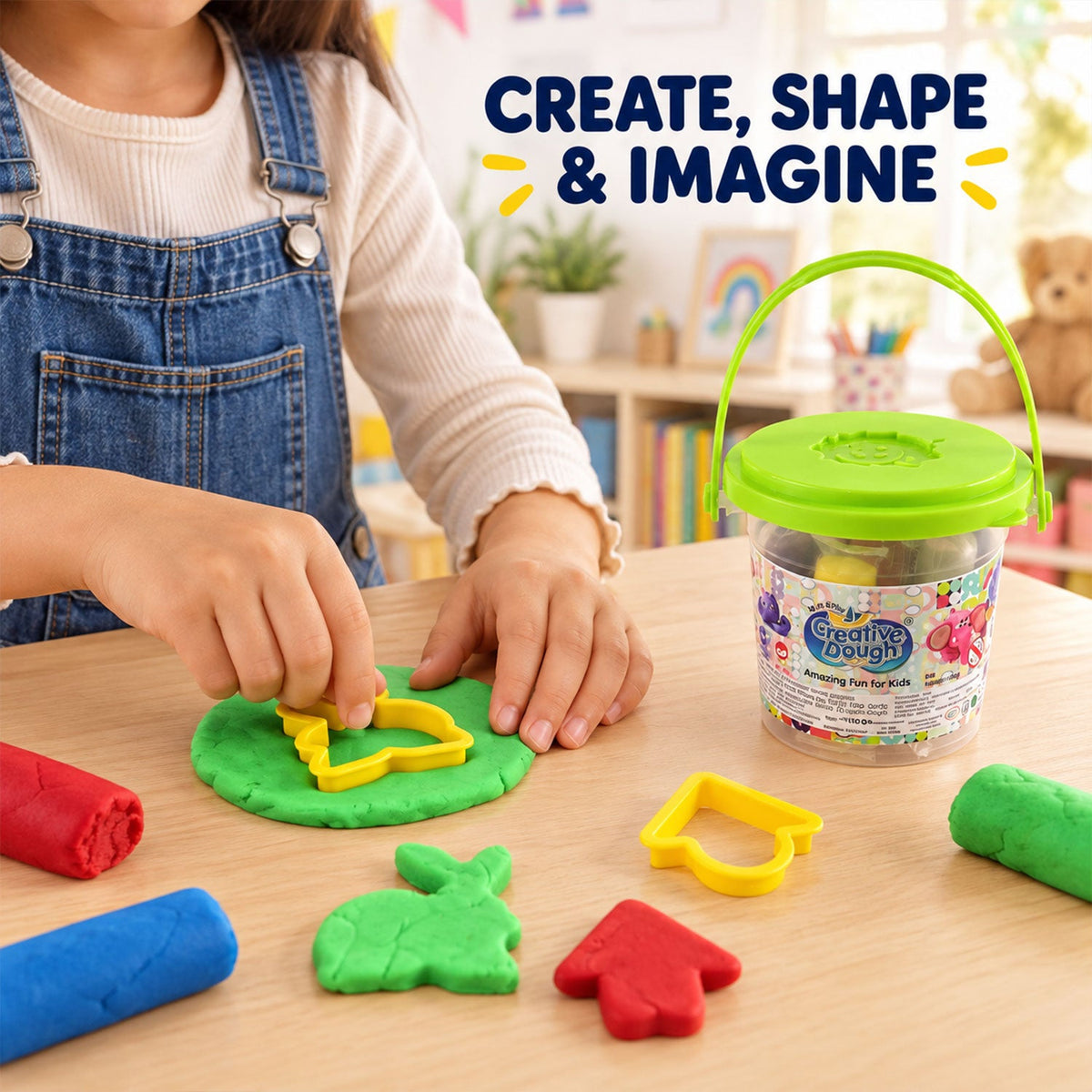 Creative Modelling Dough Bucket With Shape Cutters For Kids Play (1 Set)