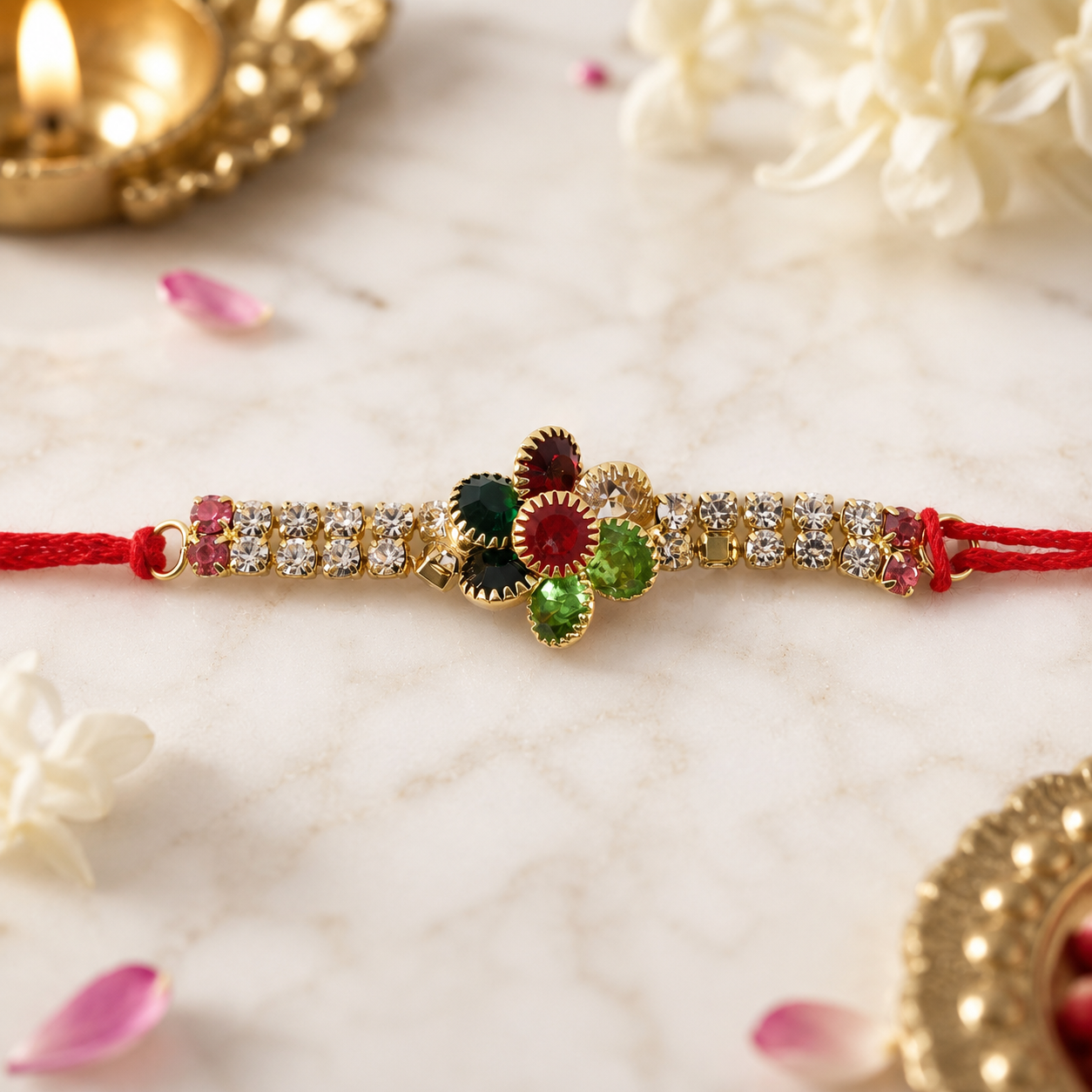 Stylish floral design rakhi with traditional and modern elements in vibrant colours