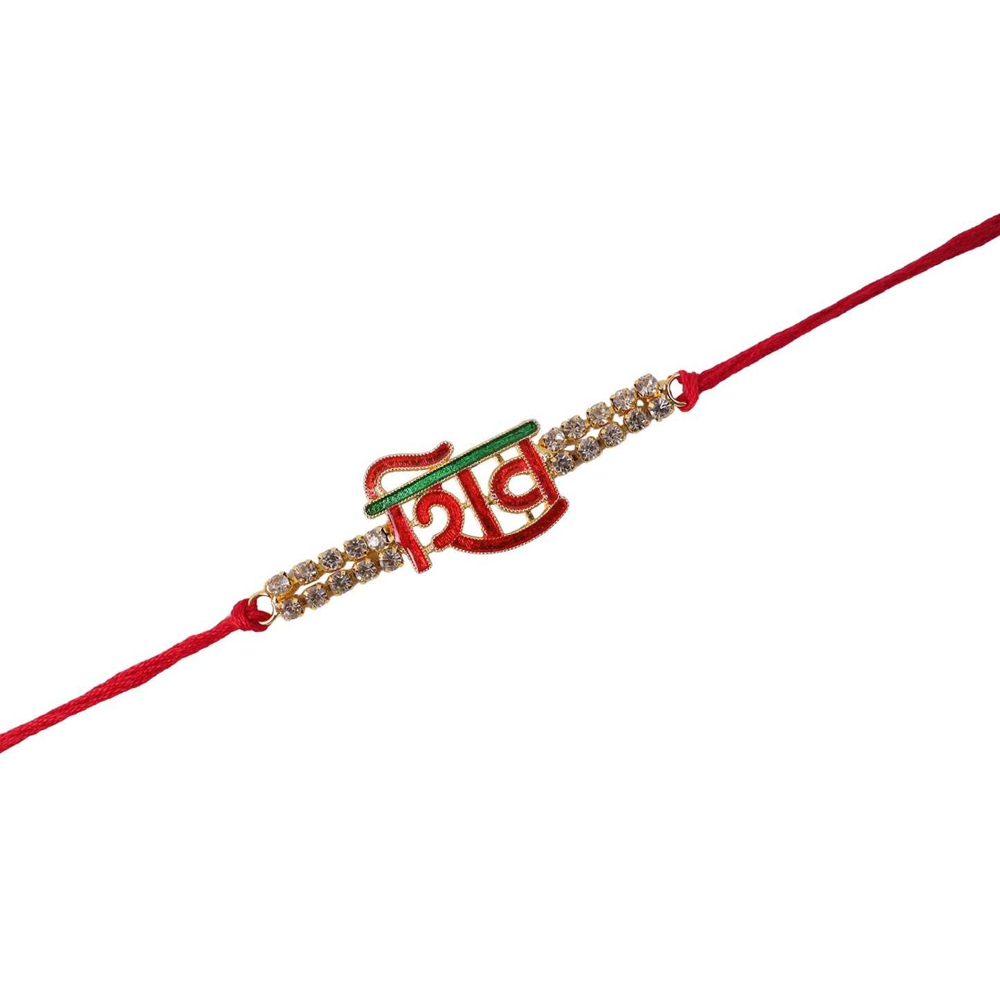 Top view of Shiv letter rakhi highlighting the centerpiece
