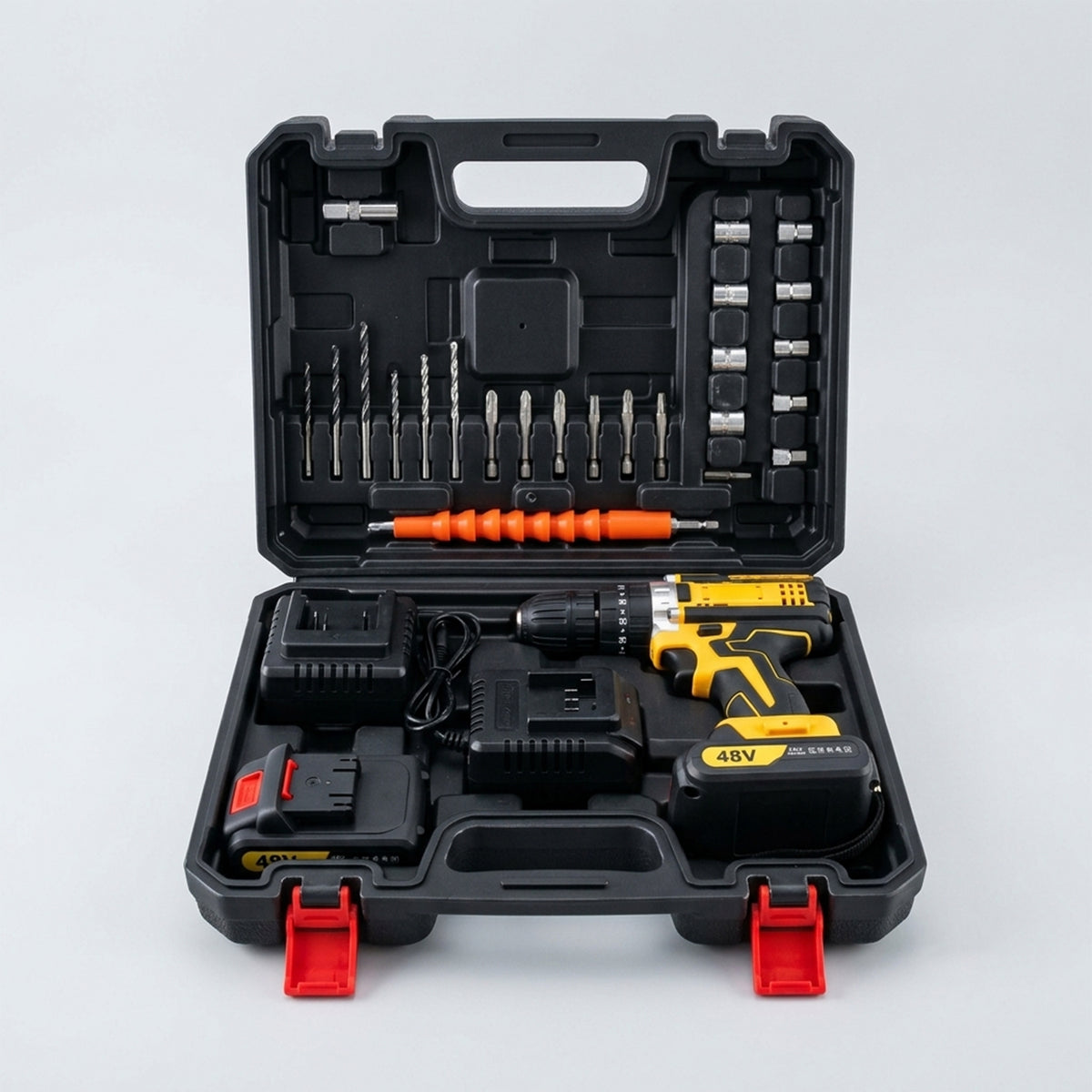 Cordless Drill Machine Kit With 2 Batteries Accessories And Plastic Carry Case