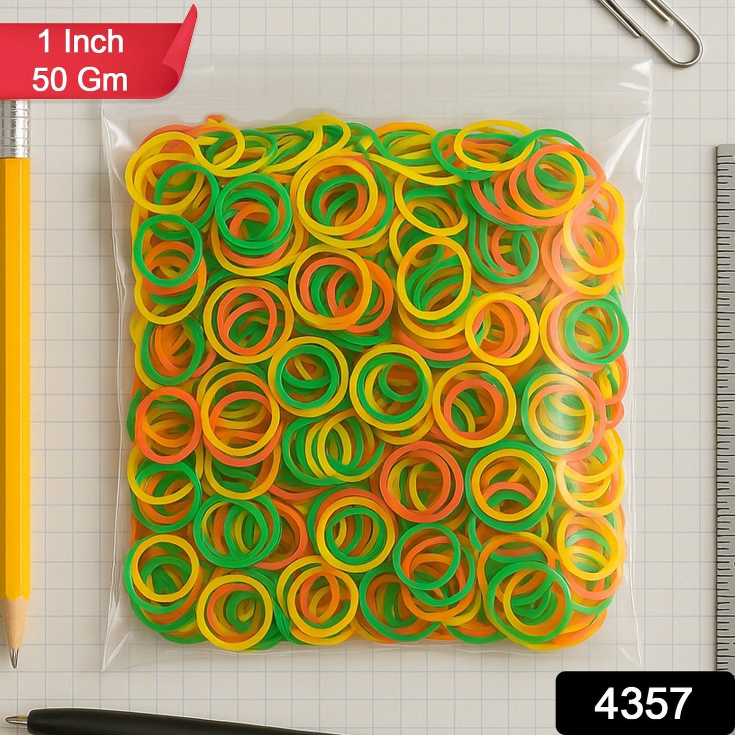 Rubber Band For Office/Home and Kitchen Accessories Item Products, Elastic Rubber Bands, Flexible Reusable Nylon Elastic Unbreakable, For Stationery, School Multicolor (1 Inch, 50 GM), Hair accessories