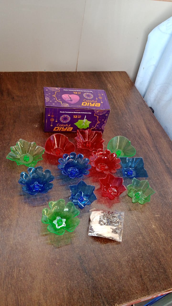 Lotus Reflection Diya Set for Home Decor, Colourful Tealight Holders (12 Pc Set)