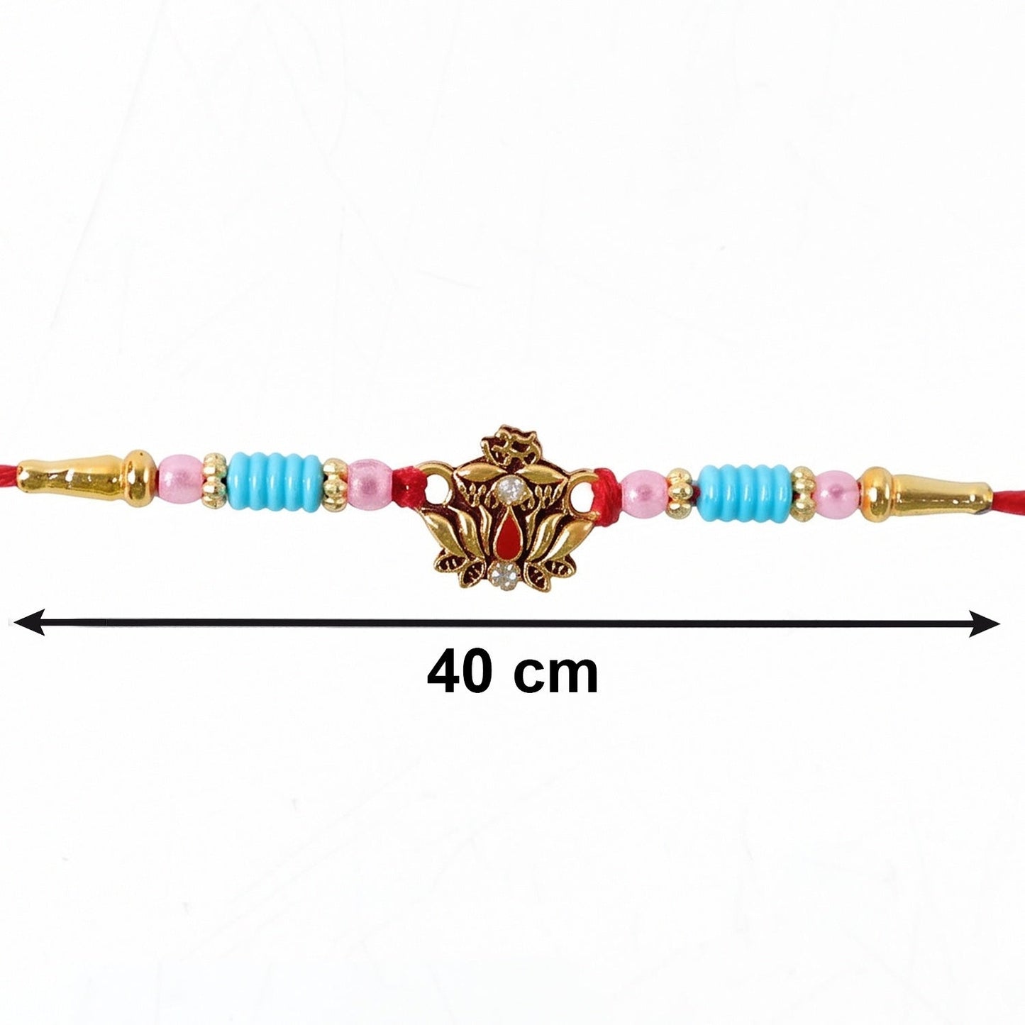 Festive embellishments on designer Rakhi with beads and intricate finishes