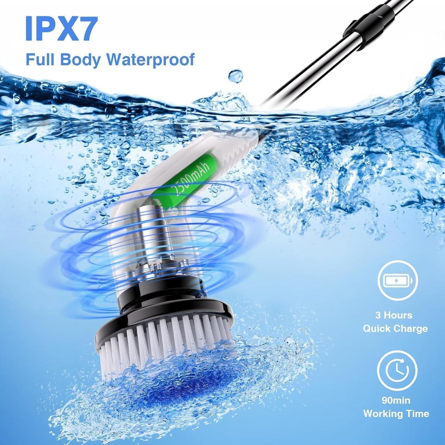 9-in-1 Electric Cleaning Brush with Long Extendable Handle (1 Set)