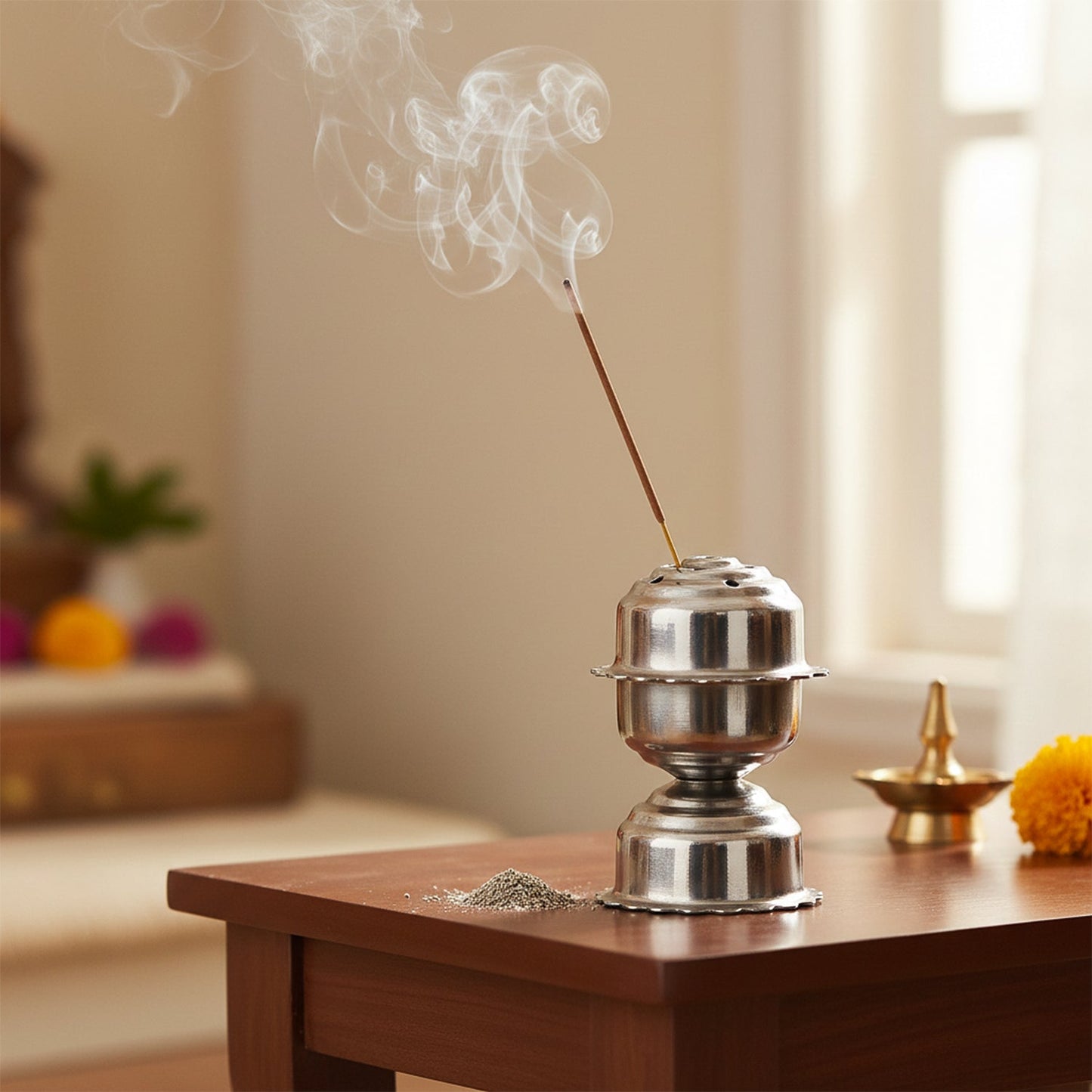 Compact puja incense holder