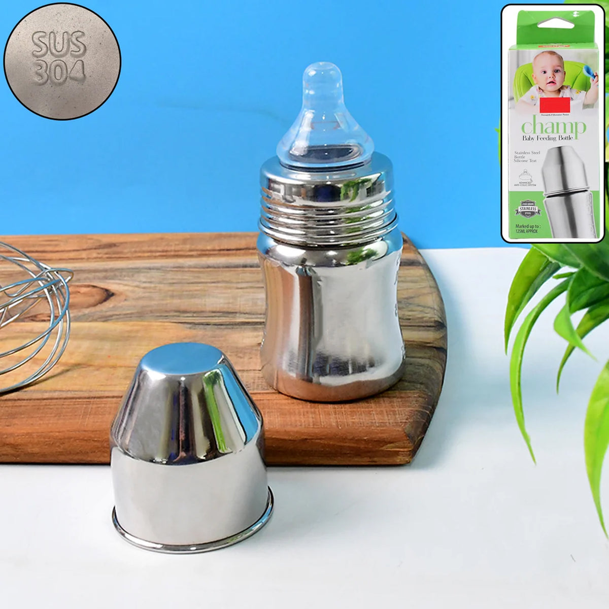 Premium Stainless Steel Baby Feeding Bottle (125 ML / 1 Pc)