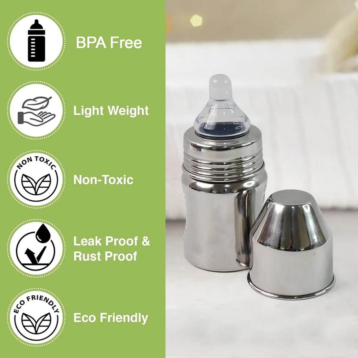 Premium Stainless Steel Baby Feeding Bottle (125 ML / 1 Pc)