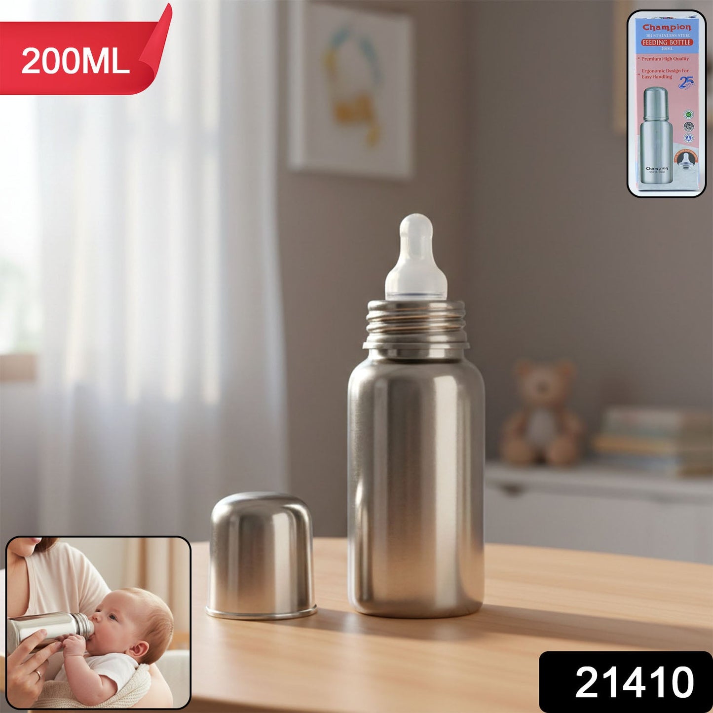 Stainless Steel Baby Feeding Bottle 200ML