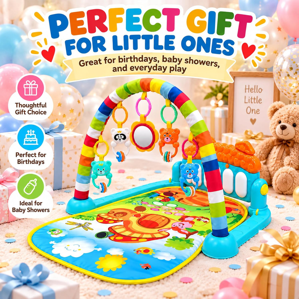 Baby Piano Gym Activity Play Mat with Hanging Toys and Music Keys (1 Set)