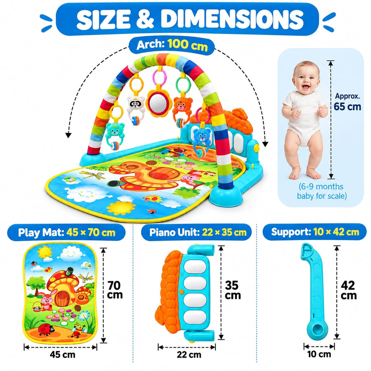 Baby Piano Gym Activity Play Mat with Hanging Toys and Music Keys (1 Set)