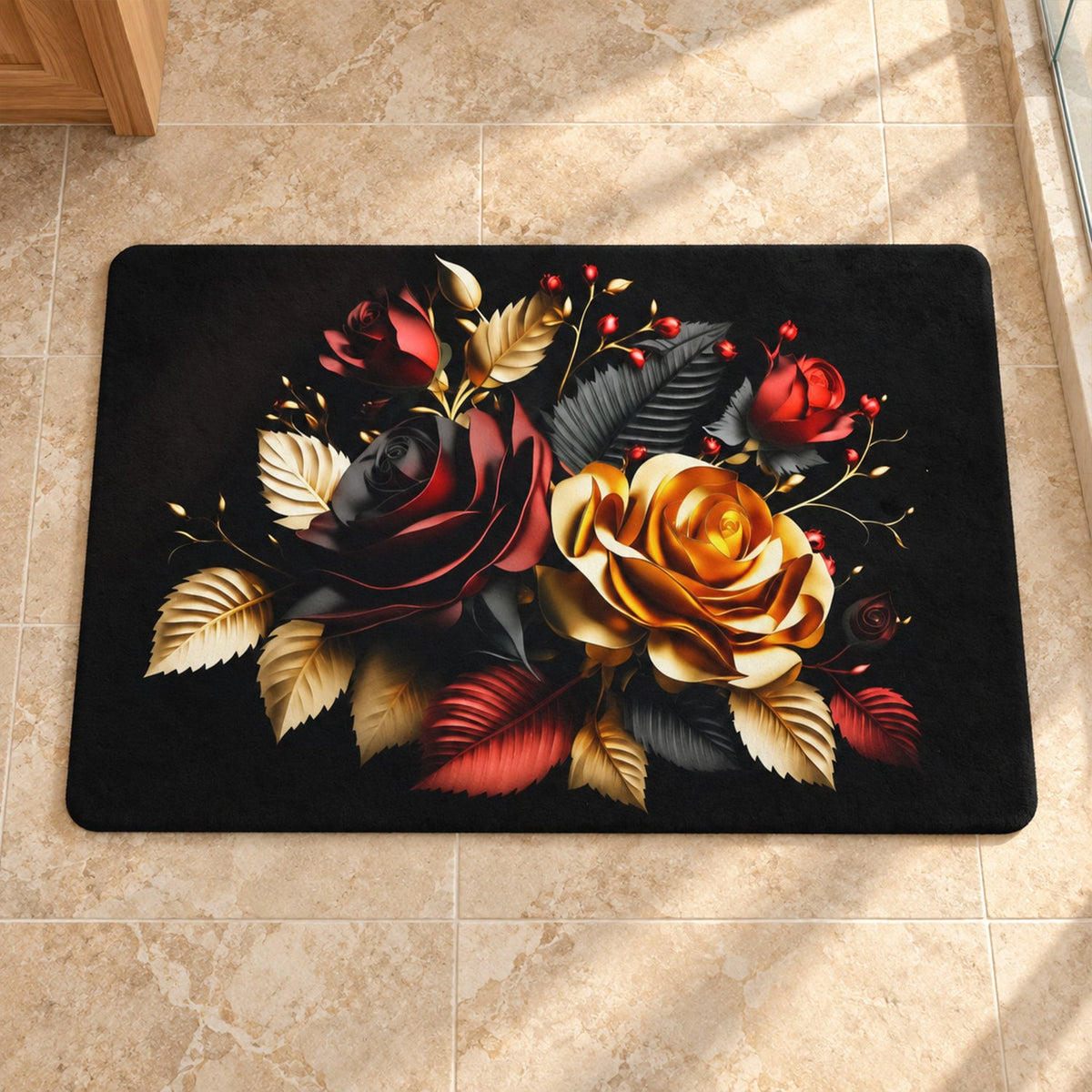 Floral floor mat anti slip bathroom
