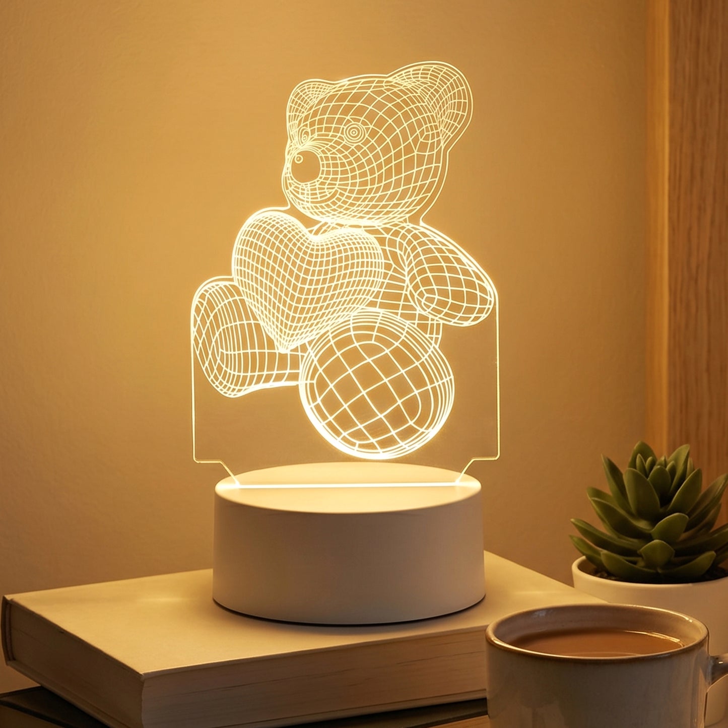 3D Teddy Bear LED Night Lamp – Soft LED Desk Light with Heart Design (1 Pc)