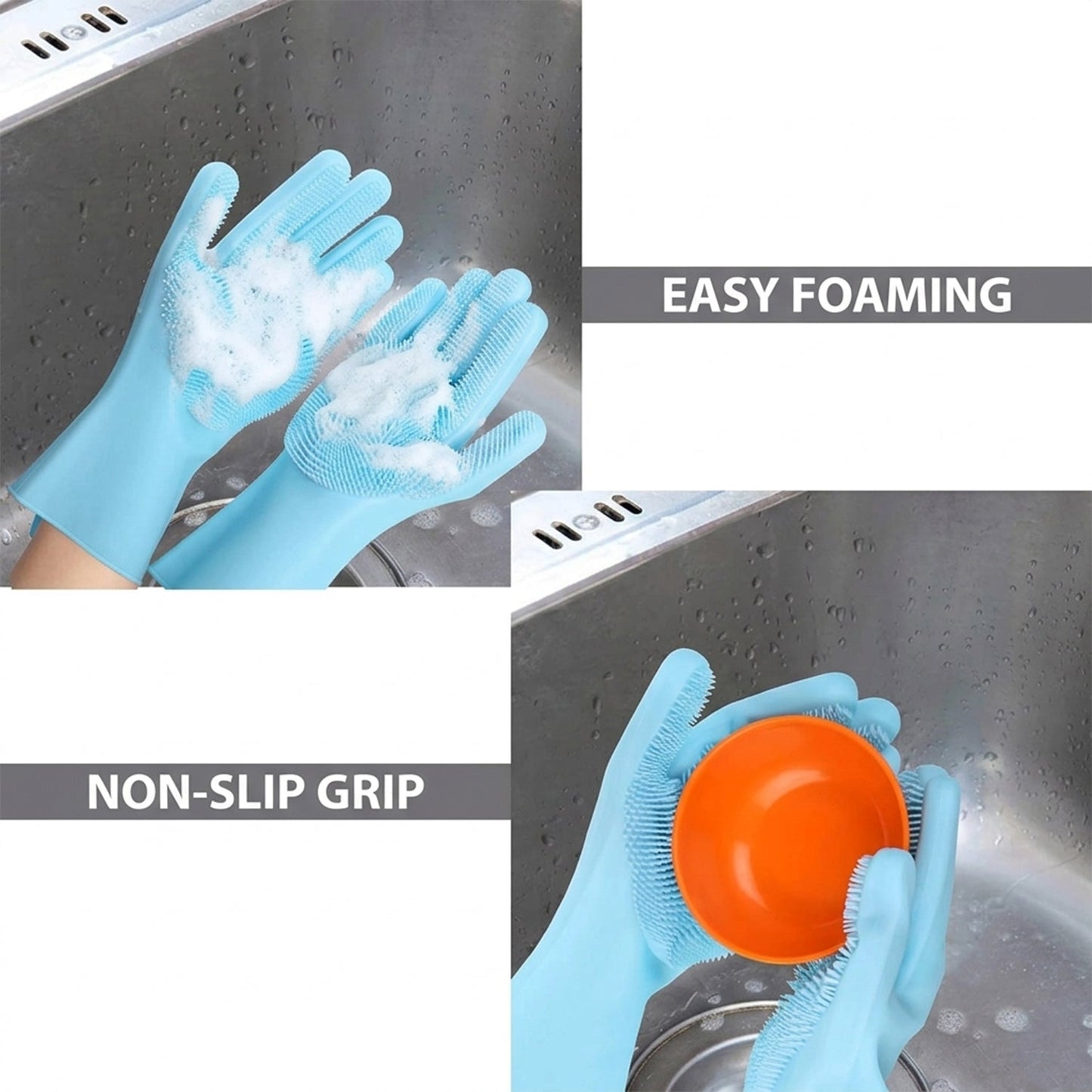 Reusable Silicone Cleaning Gloves with Scrubber Bristles for Kitchen (1 Pair)