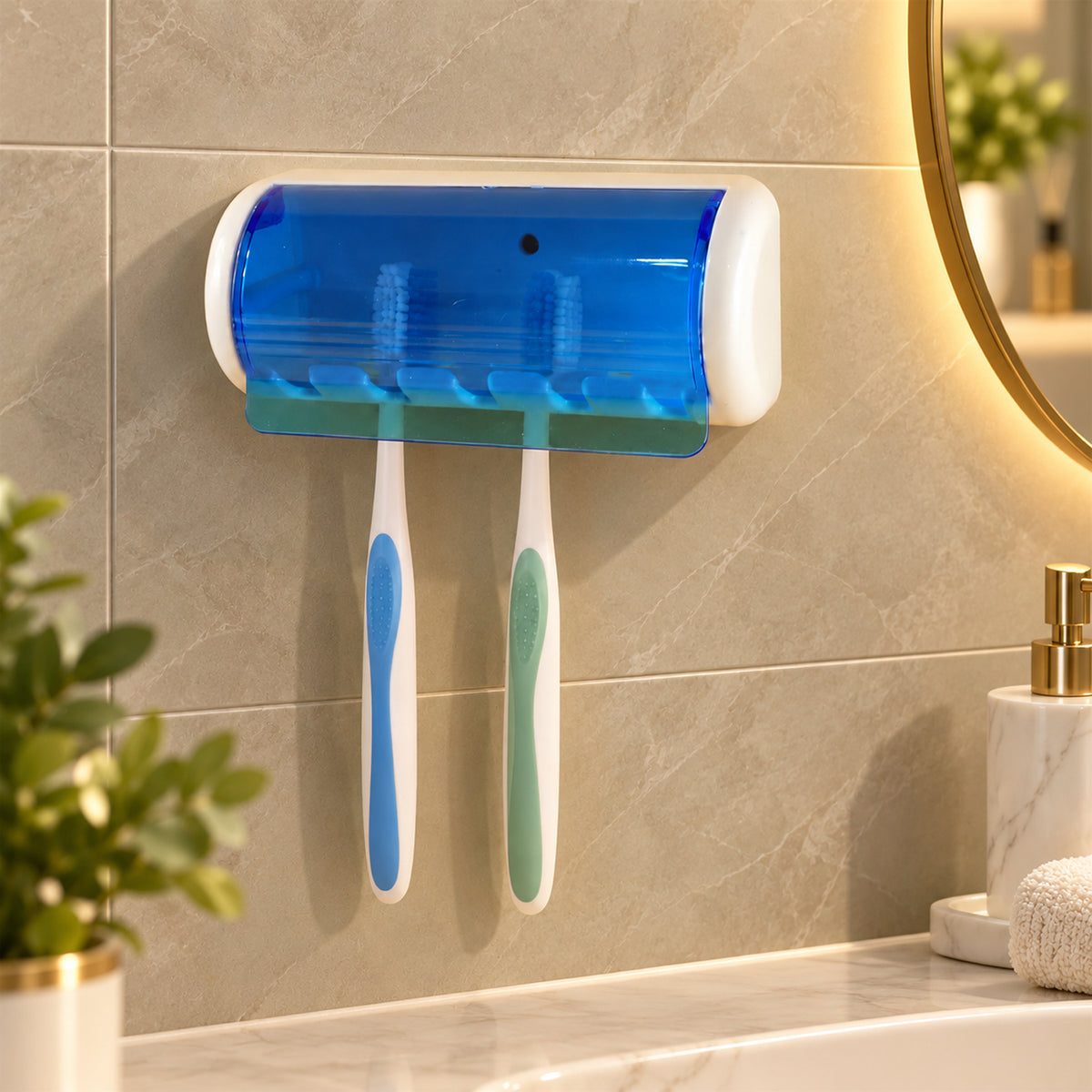 Wall Mounted Toothbrush Holder with Protective Cover (1 Pc)