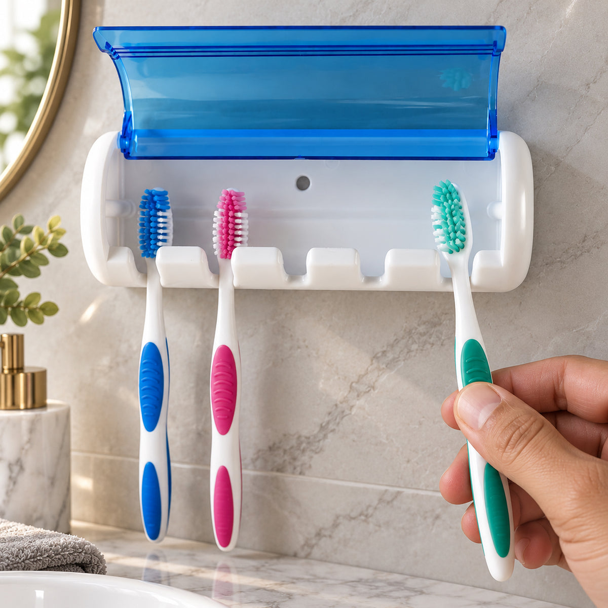 Wall Mounted Toothbrush Holder with Protective Cover (1 Pc)