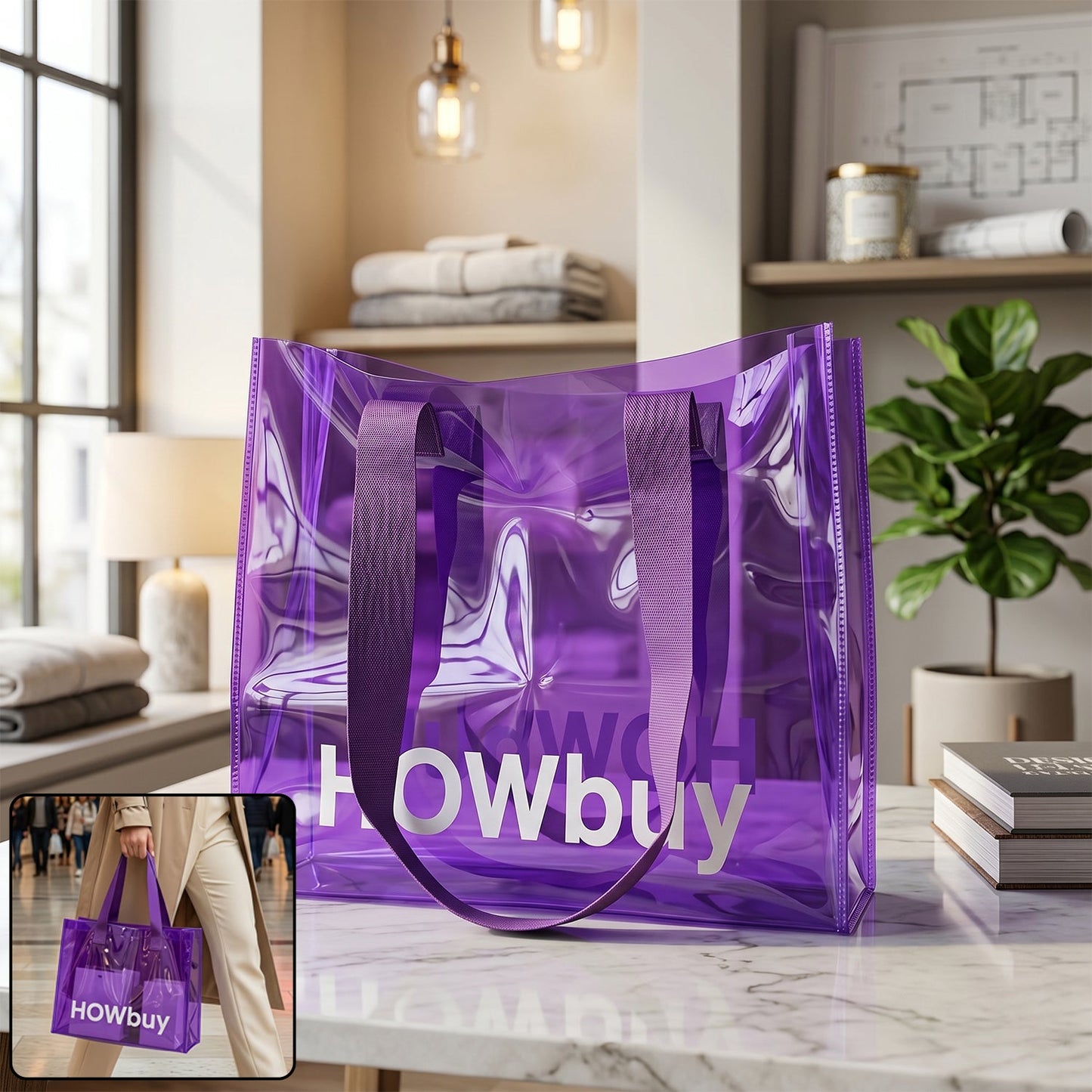 Stylish Transparent Carry Bag with Handle Strap (30x27 Cm)