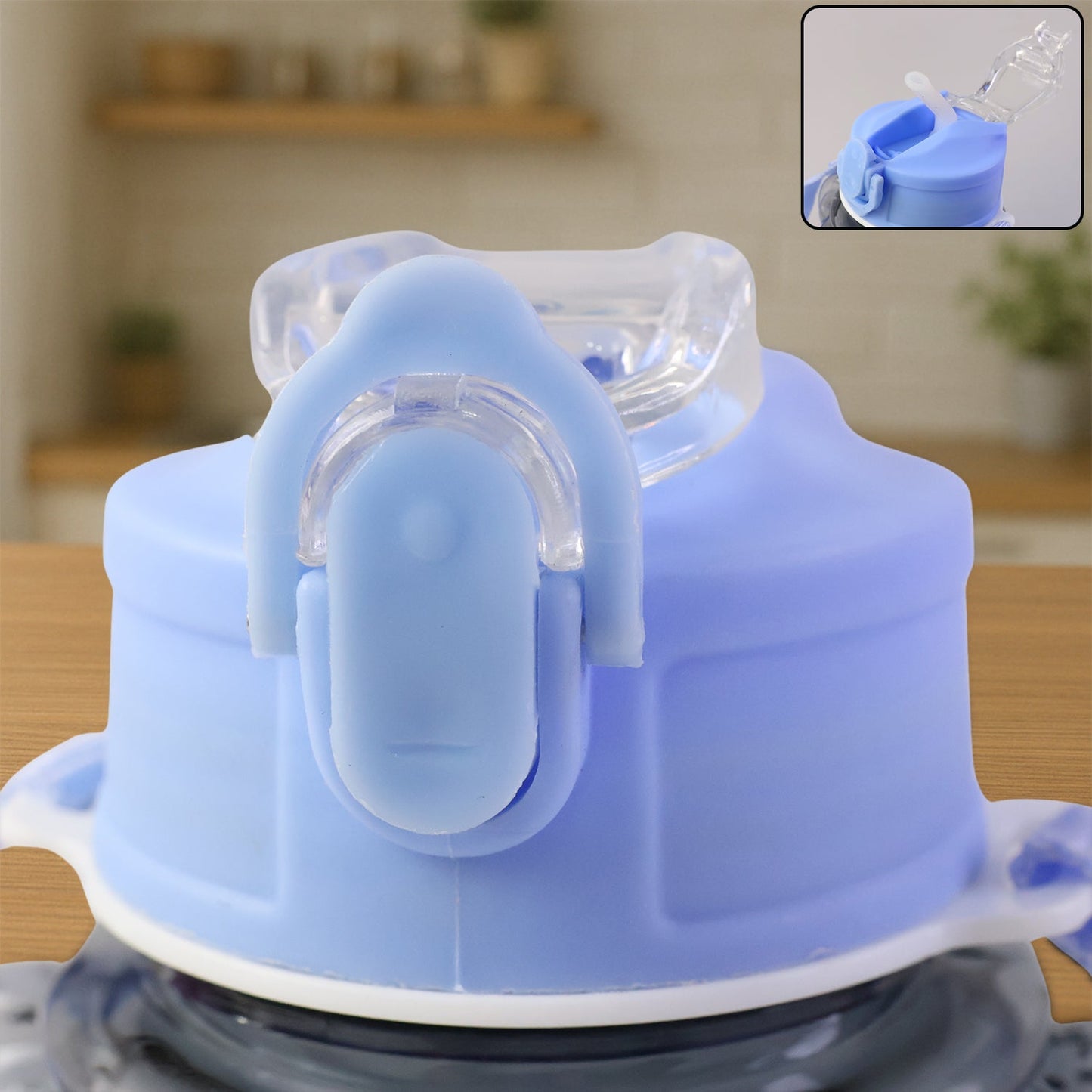 Kids Cartoon Bear Water Bottle with Straw & Shoulder Strap (1 Pc)