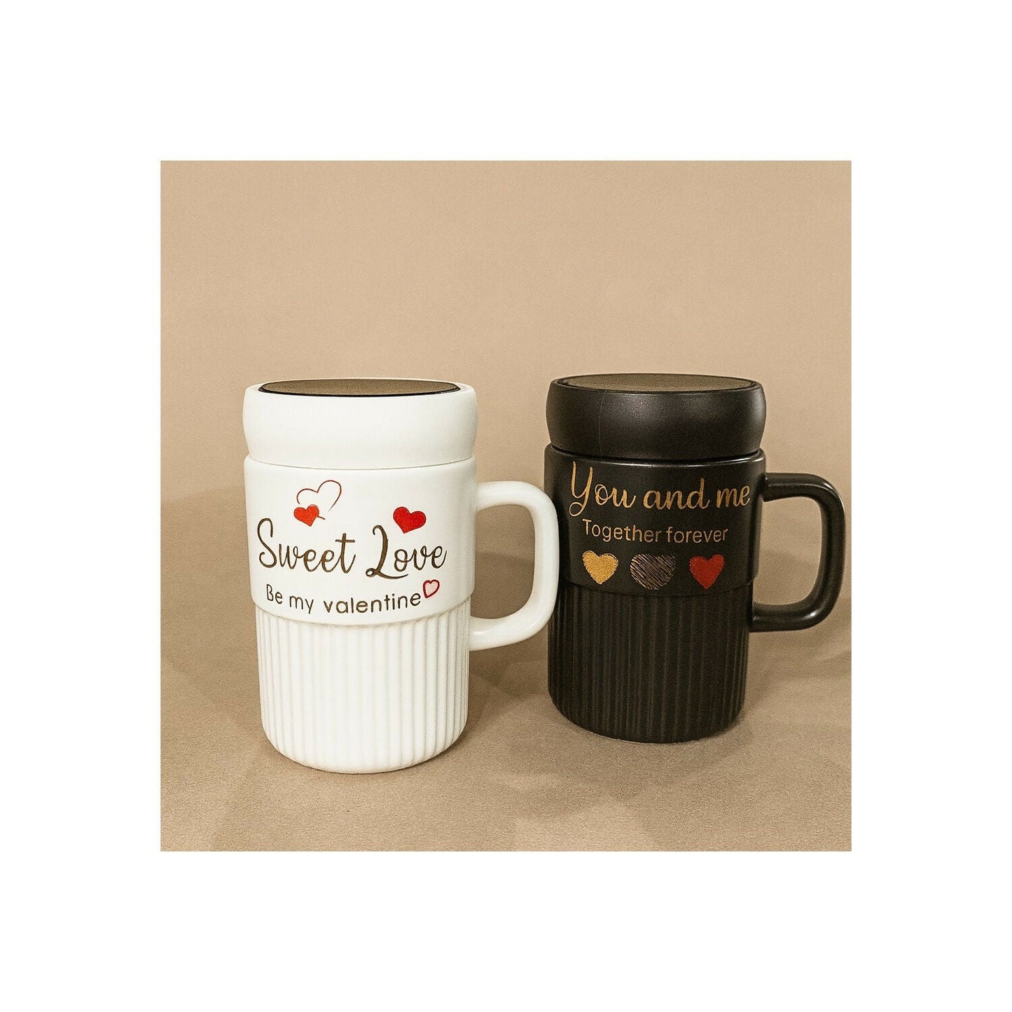 Premium Sweet Love Ceramic Mug with Lid & Spoon | Romantic Valentine Gift Cup for Couples | Leak-Resistant Lid, Large Capacity Coffee/Tea Mug | “Sweet Love†& “You & Me†Printed Heart Design | Microwave Safe | Ideal for Gifting
