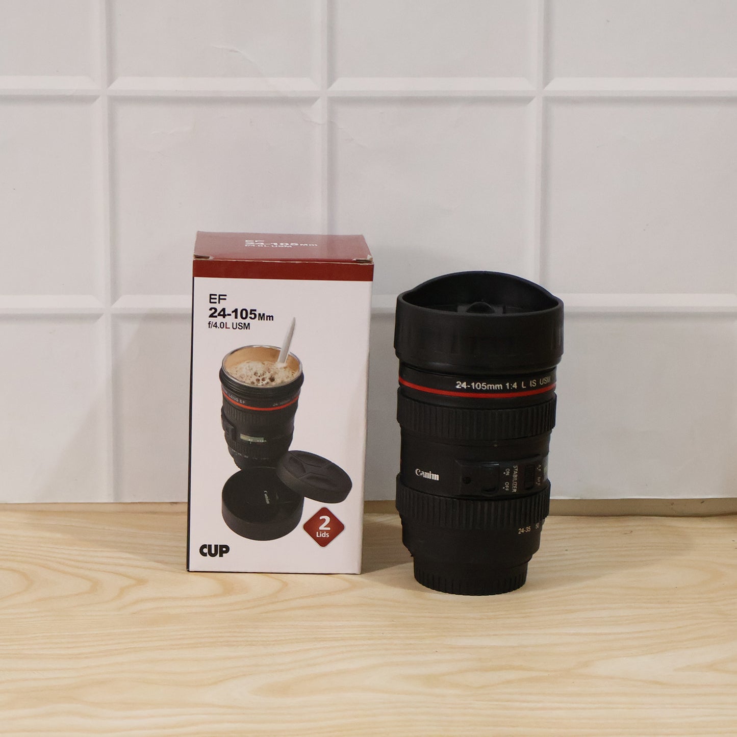 Camera Lens Shaped Coffee Mug Flask With Lid