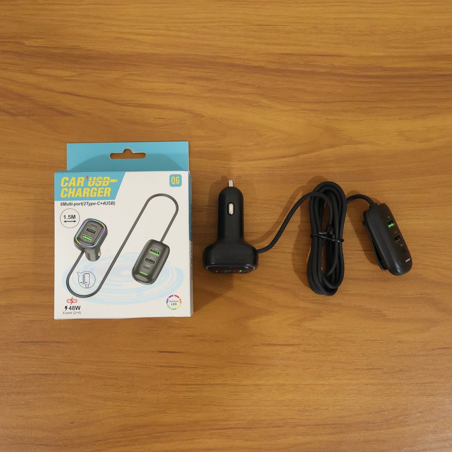 car usb extension charger with ambient light design