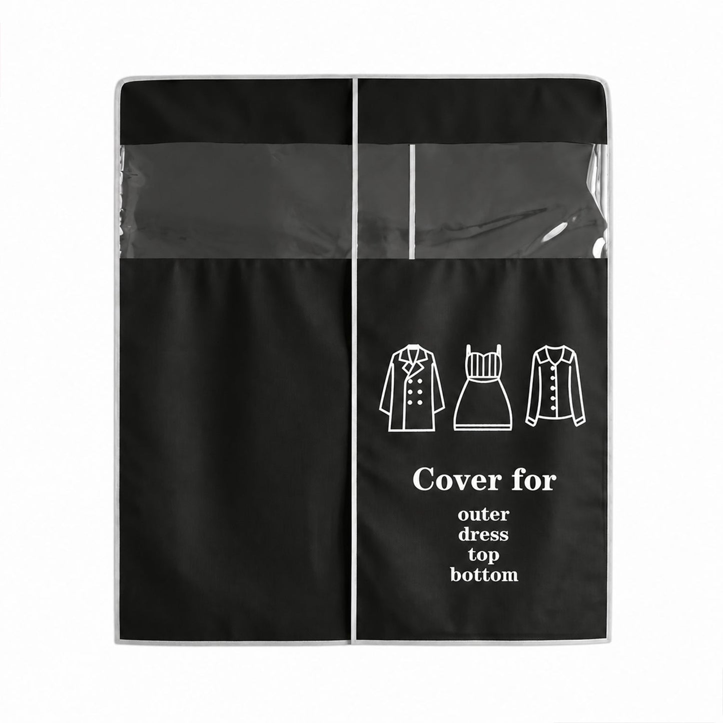 Roomy 110x90 cm black garment dust cover with clear window