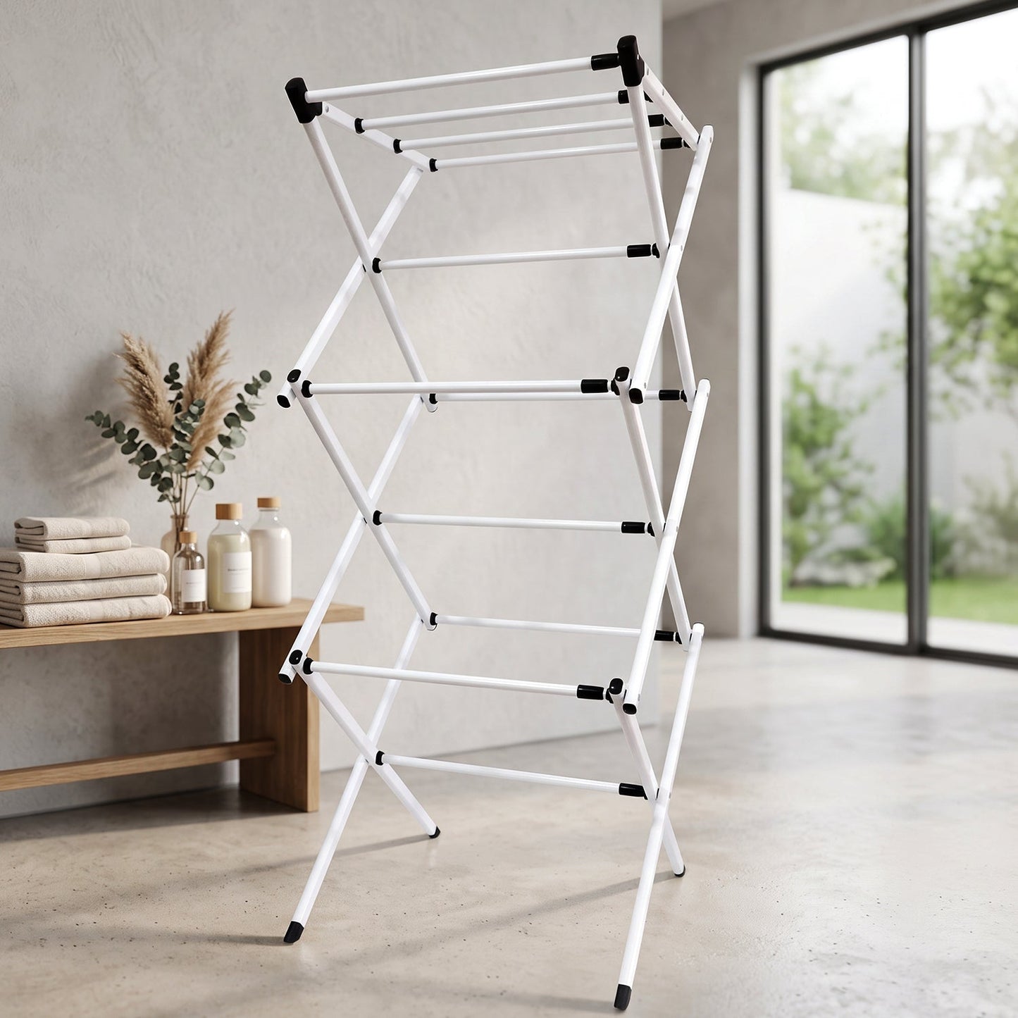 Portable laundry stand that folds flat for storage