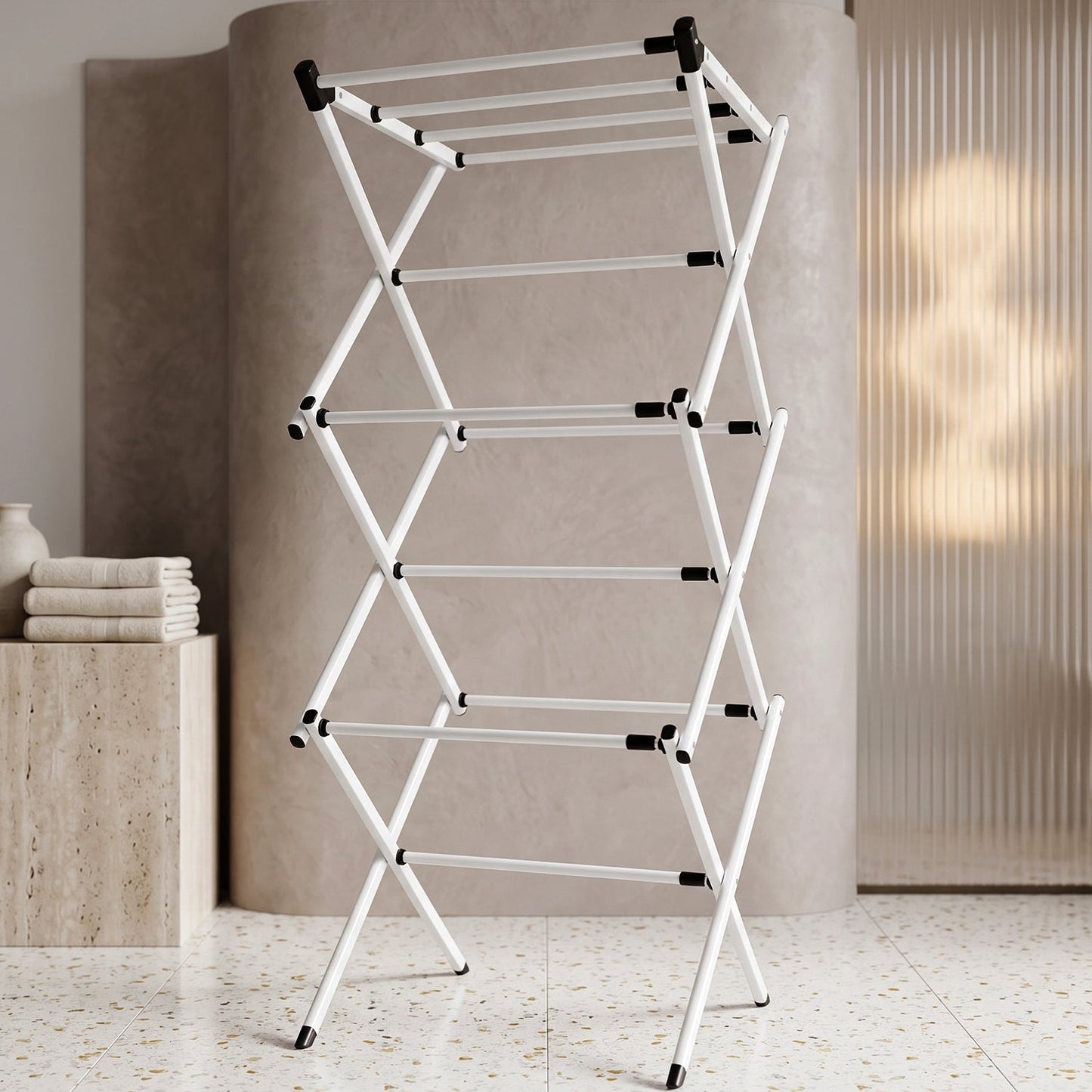 Compact metal laundry drying rack for small spaces
