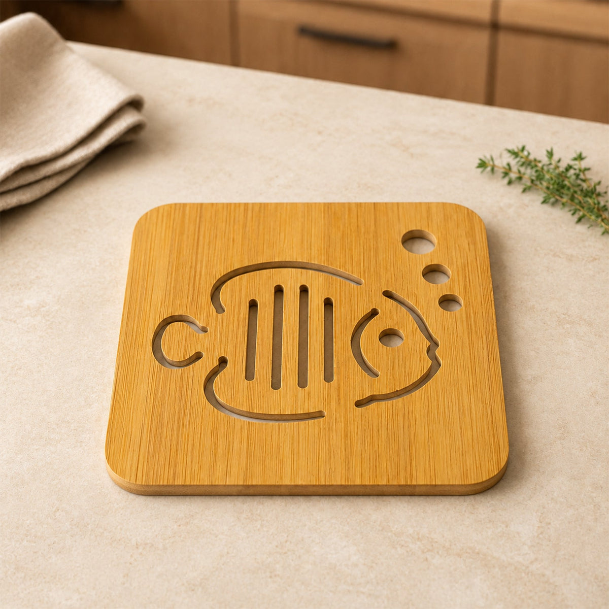 Square Wooden Coaster with Cut Out Design for Tea and Coffee (1 Pc)