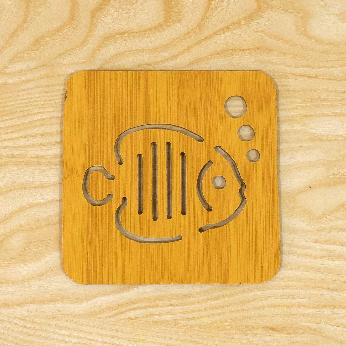 Square Wooden Coaster with Cut Out Design for Tea and Coffee (1 Pc)