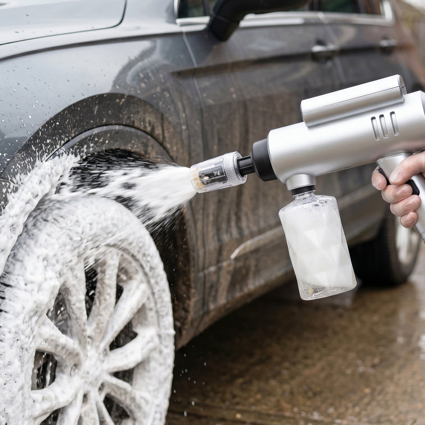 High-pressure cordless spray gun kit with accessories for efficient outdoor cleaning