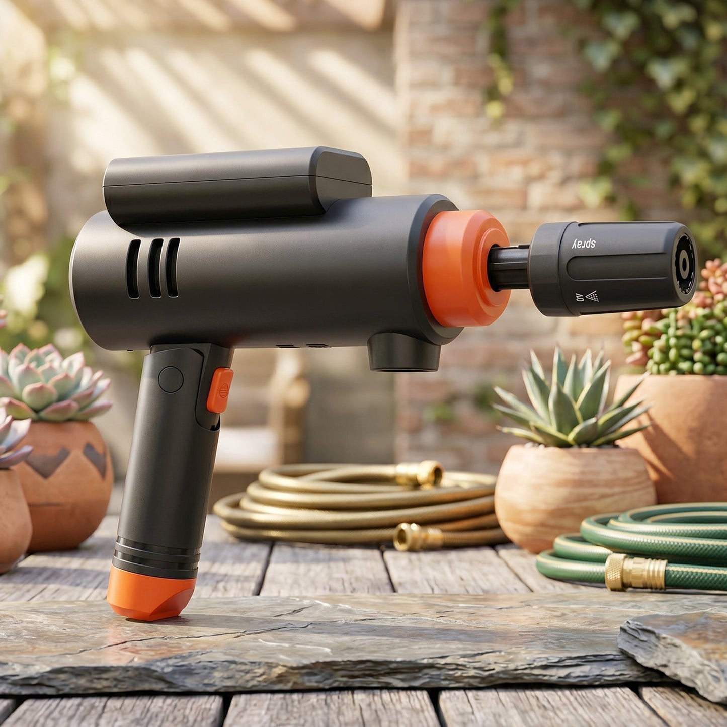 Compact portable high-pressure washer set, perfect for outdoor cleaning.