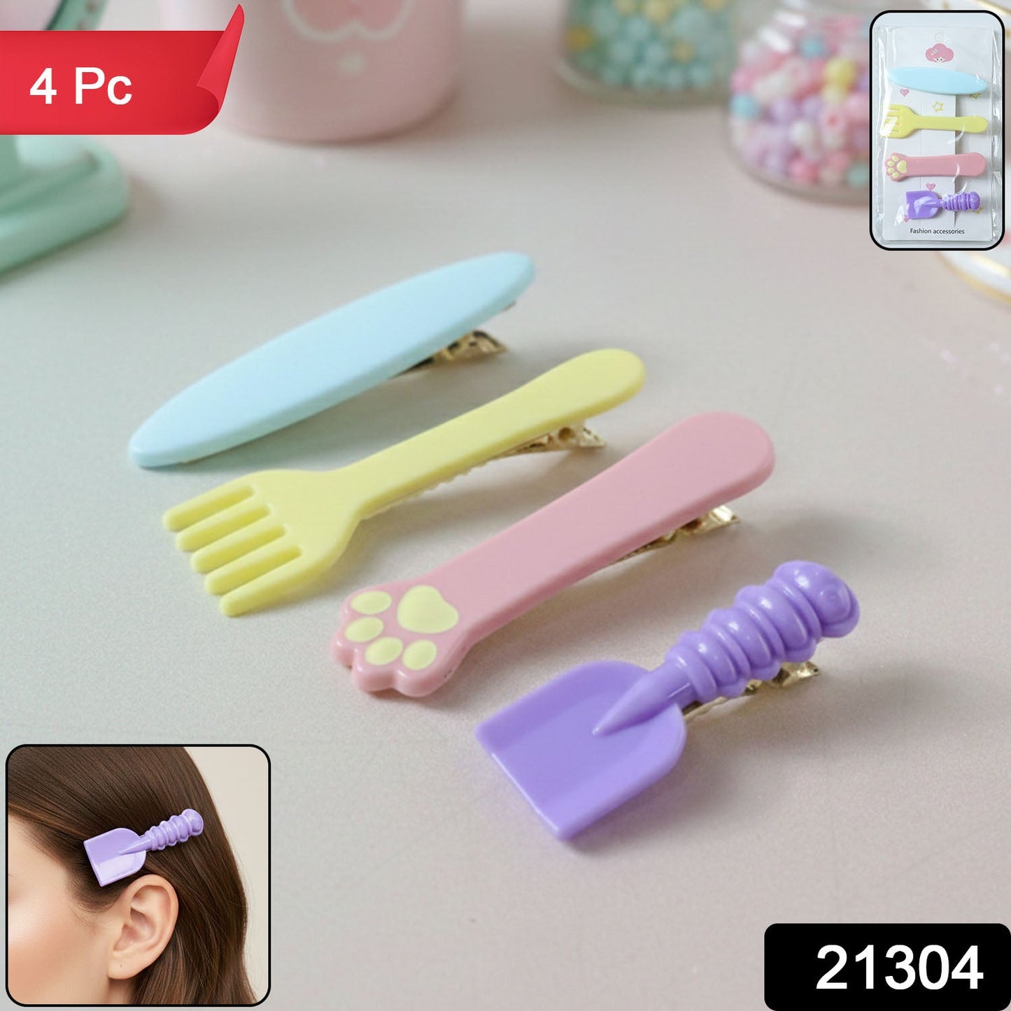 Cute Multi Design Hair Clips (4 Pc)