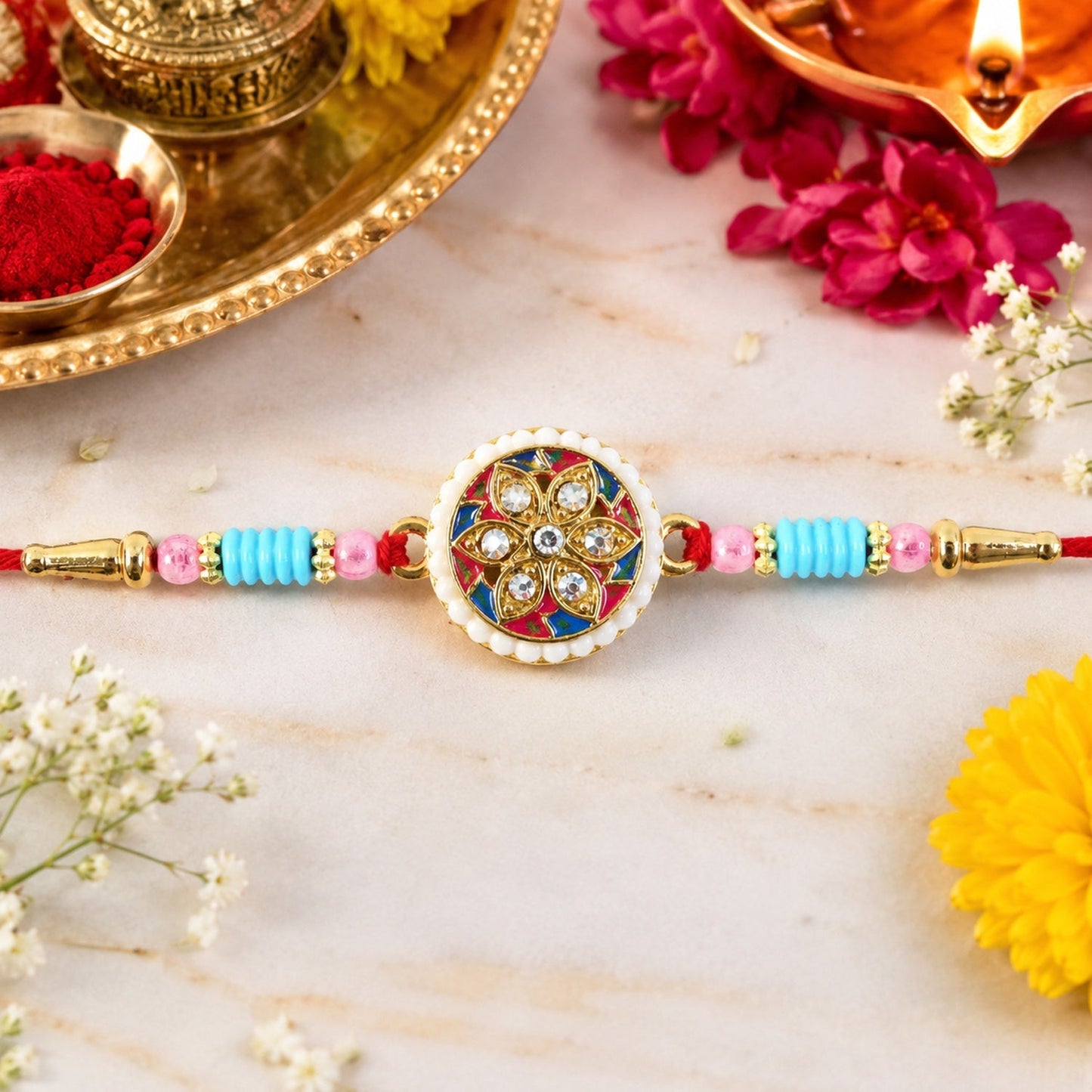 Soft thread and decorative multicolor rakhi design