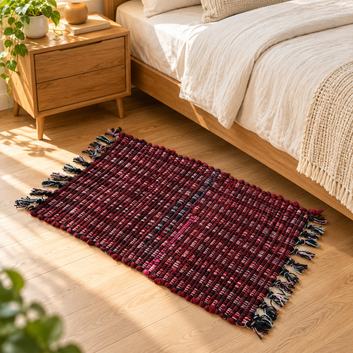 Soft Woven Decorative Floor Mat with Tassel Edges for Home (1 Pc, 59x37 Cm)