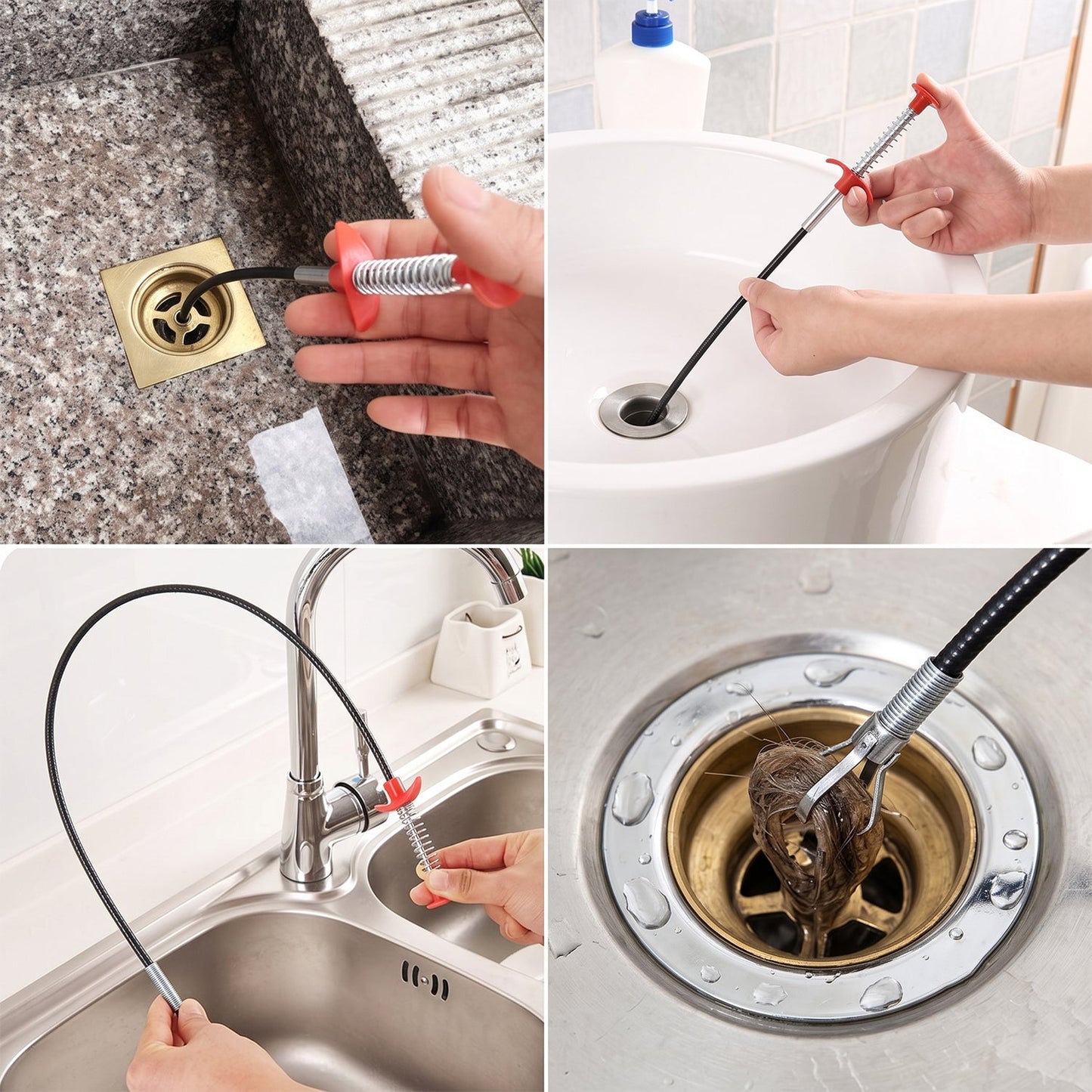 Claw retrieving hair and debris from a blocked drain