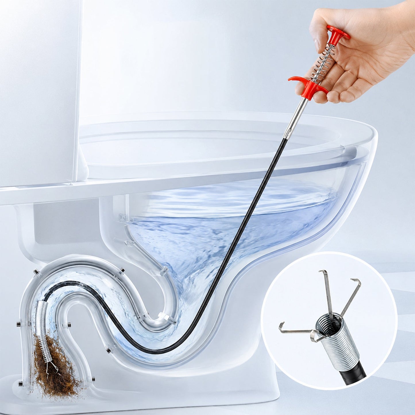 Drain snake being fed into a sink drain