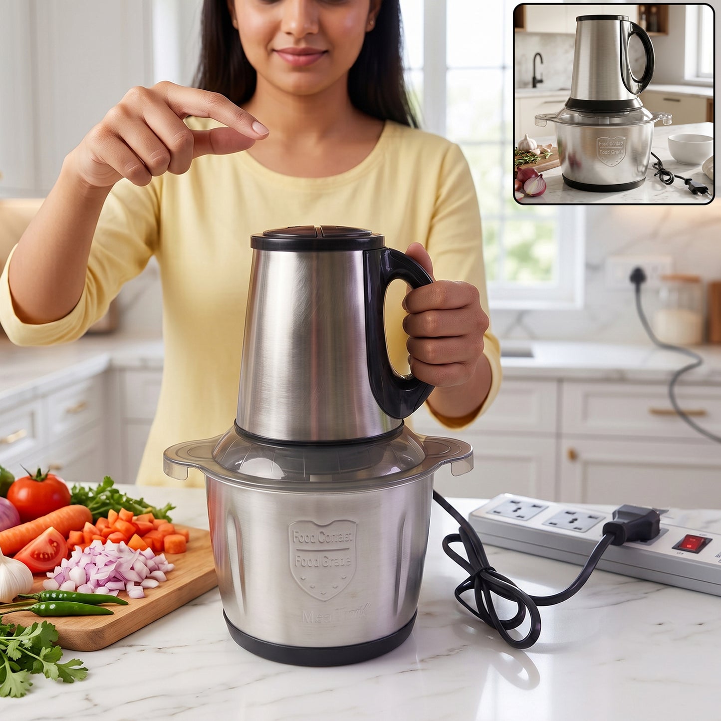 Electric SS Food Processor 2 Litre Vegetable Chopper & Mixer Grinder