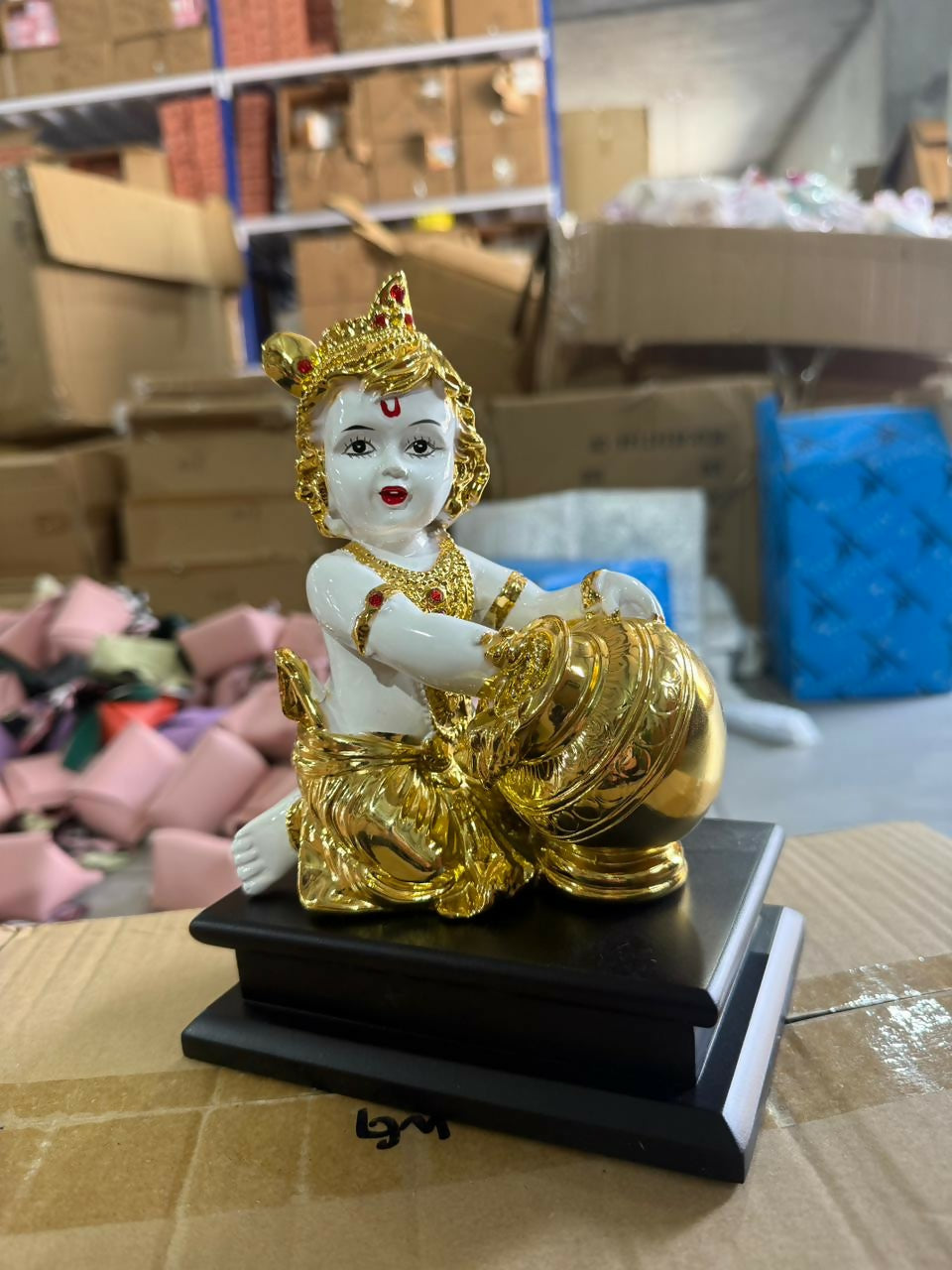 Bal Krishna Idol with Butter Pot Golden Showpiece for Home Temple Décor