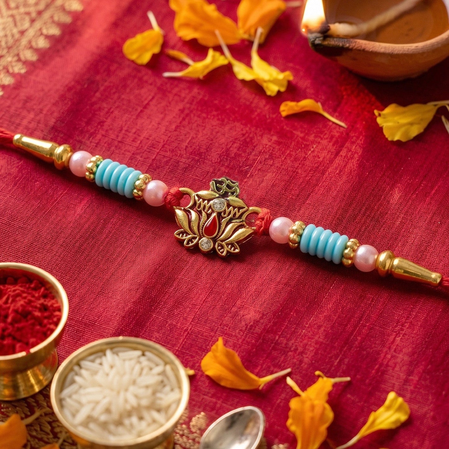 Stylish Rakhi centerpiece featuring Lord Ganesha with elegant detailing