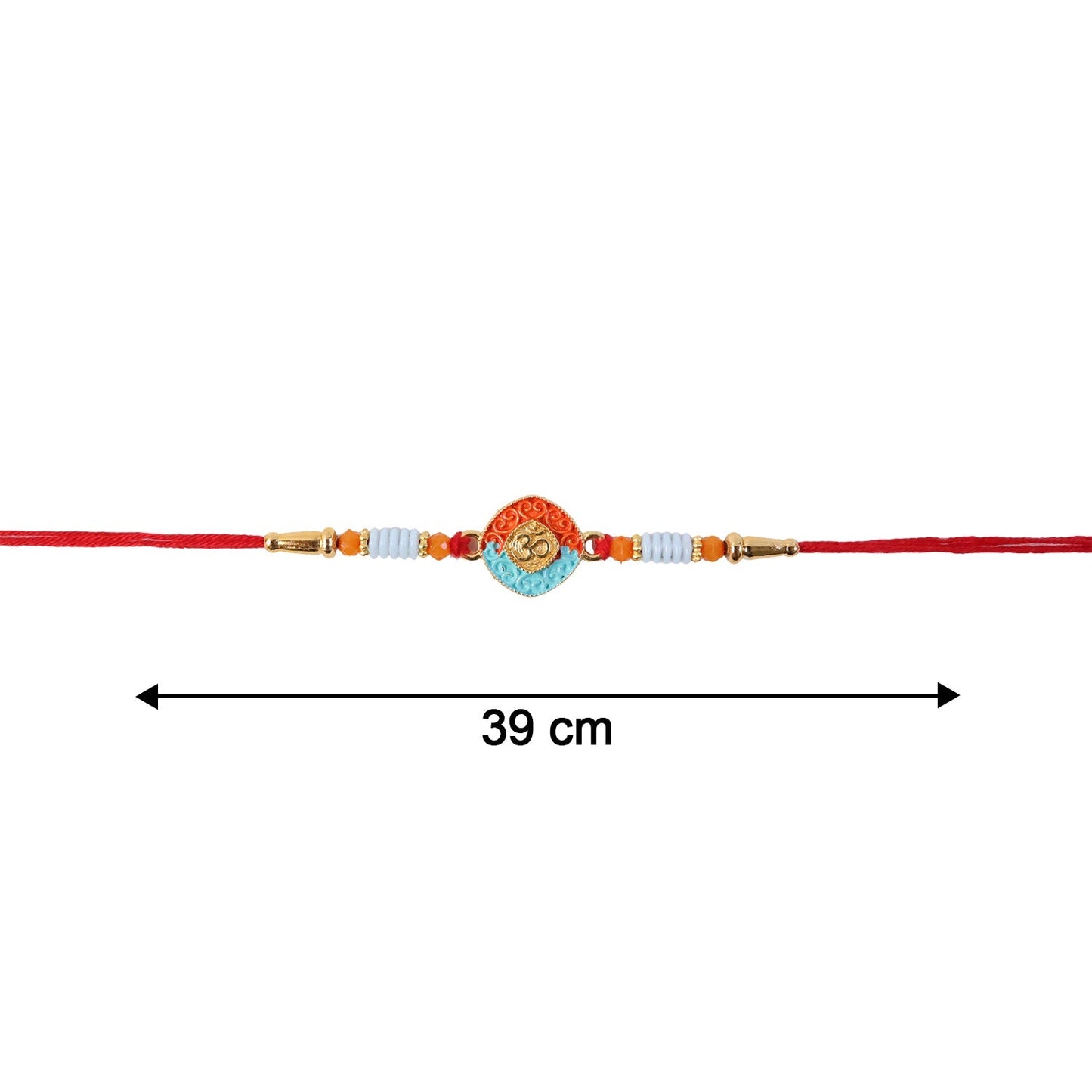 Side view of OM symbol square designer Rakhi