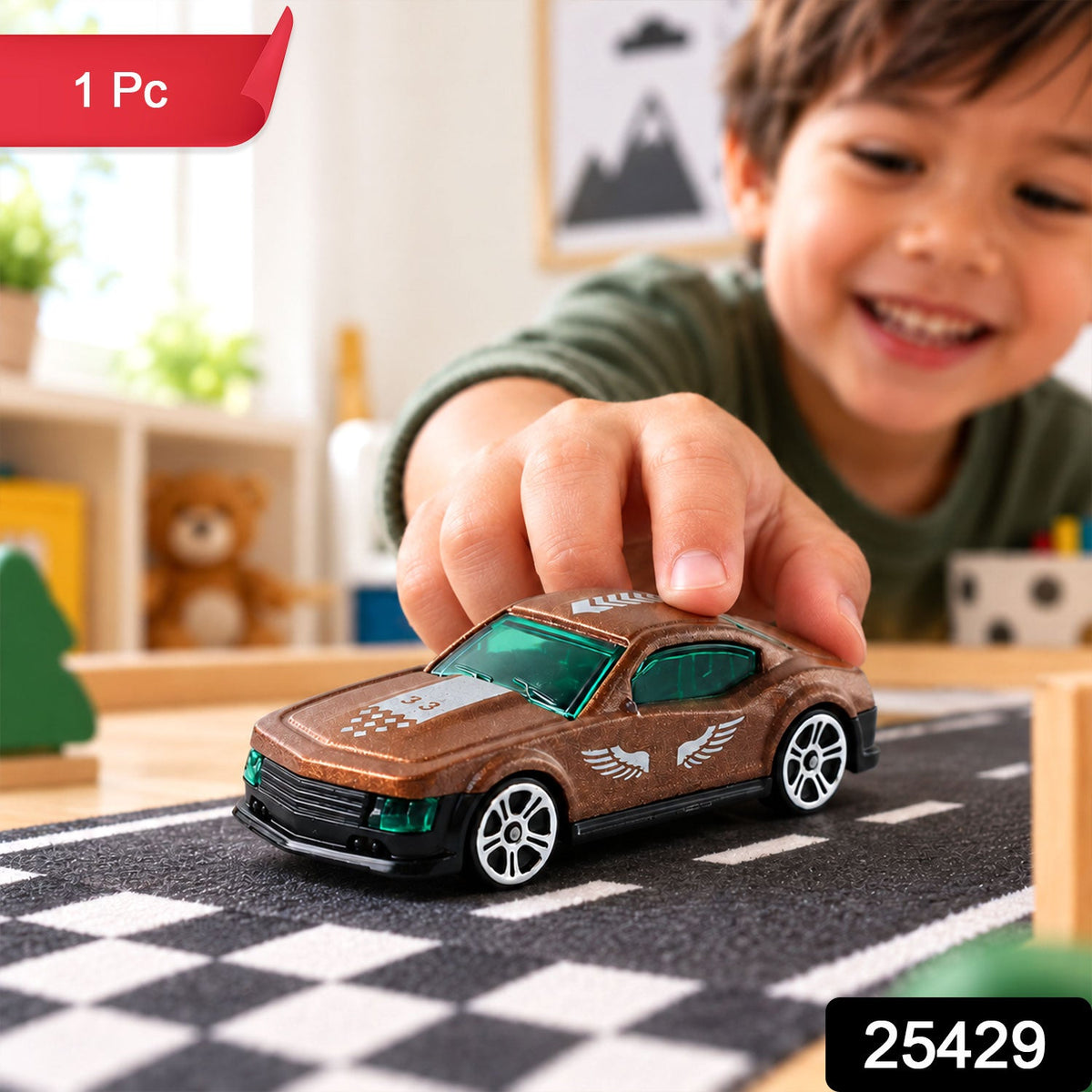 Die Cast Pullback Racer Toy Car With Metallic Finish For Kids Play (1 Pc)