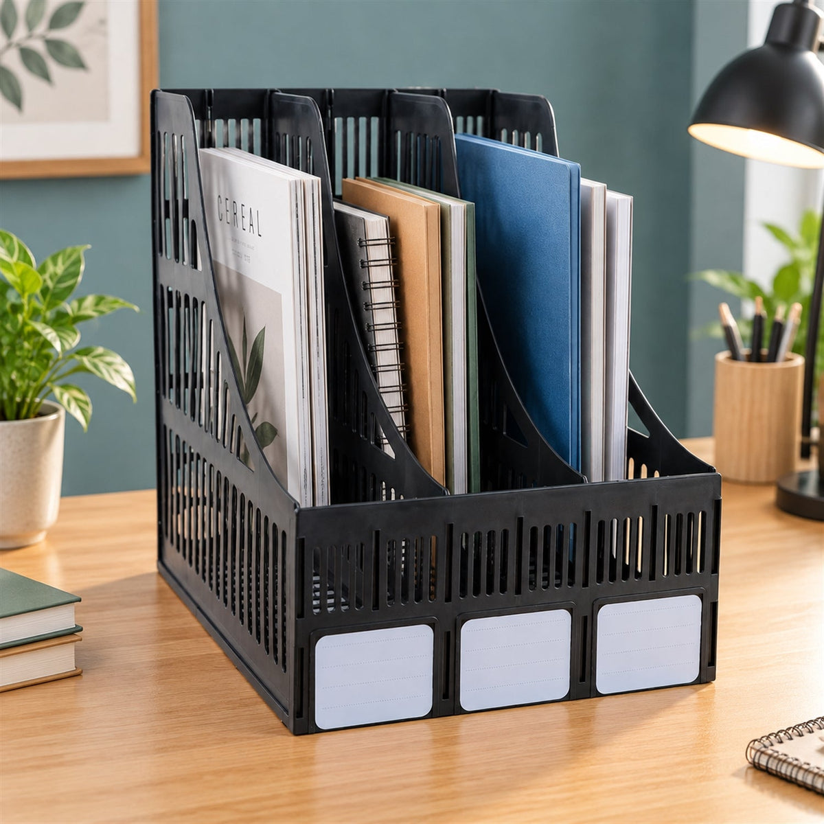 Document stand compartments detail