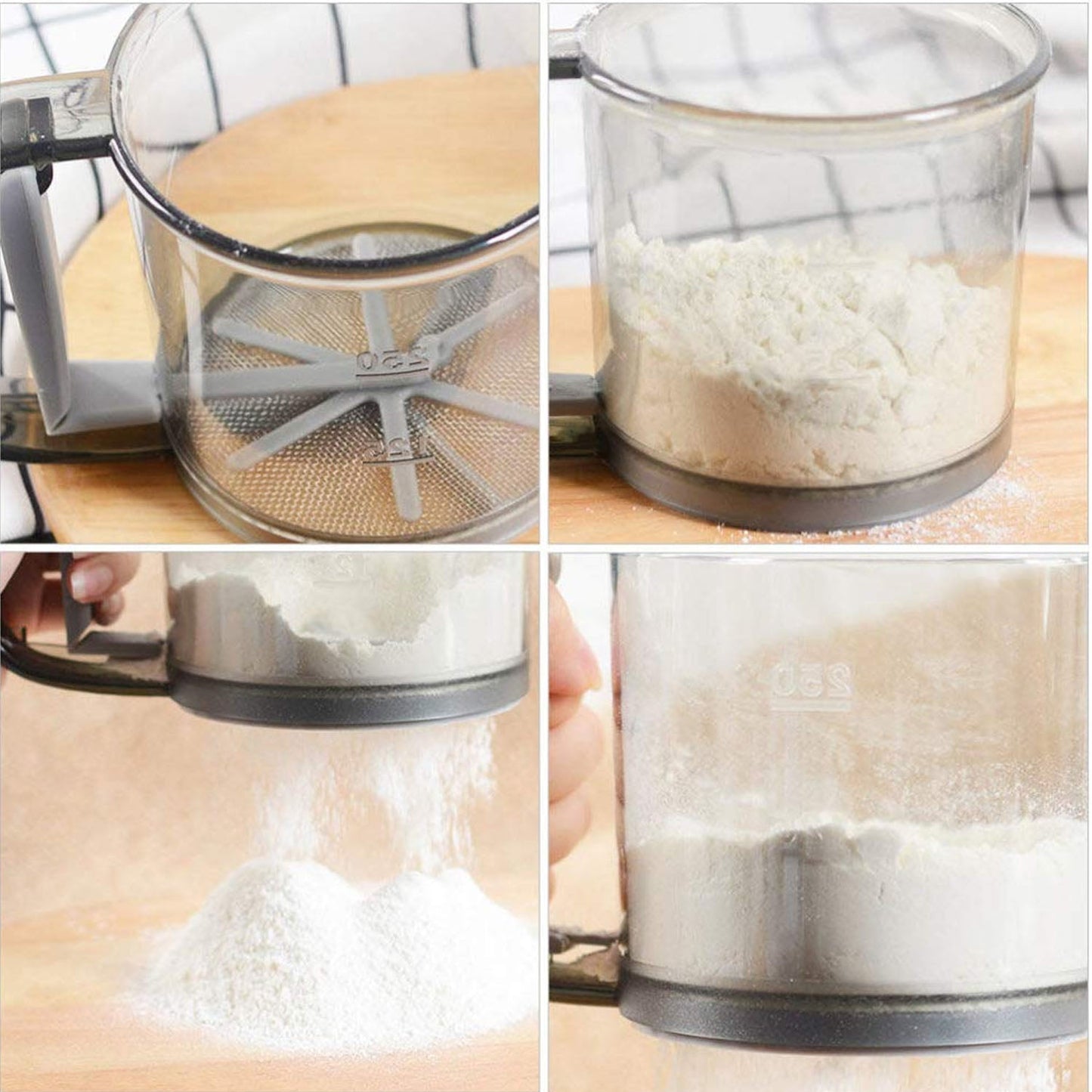 Plastic Flour Sieve Cup with Handle and Fine Mesh Filter for Kitchen Baking