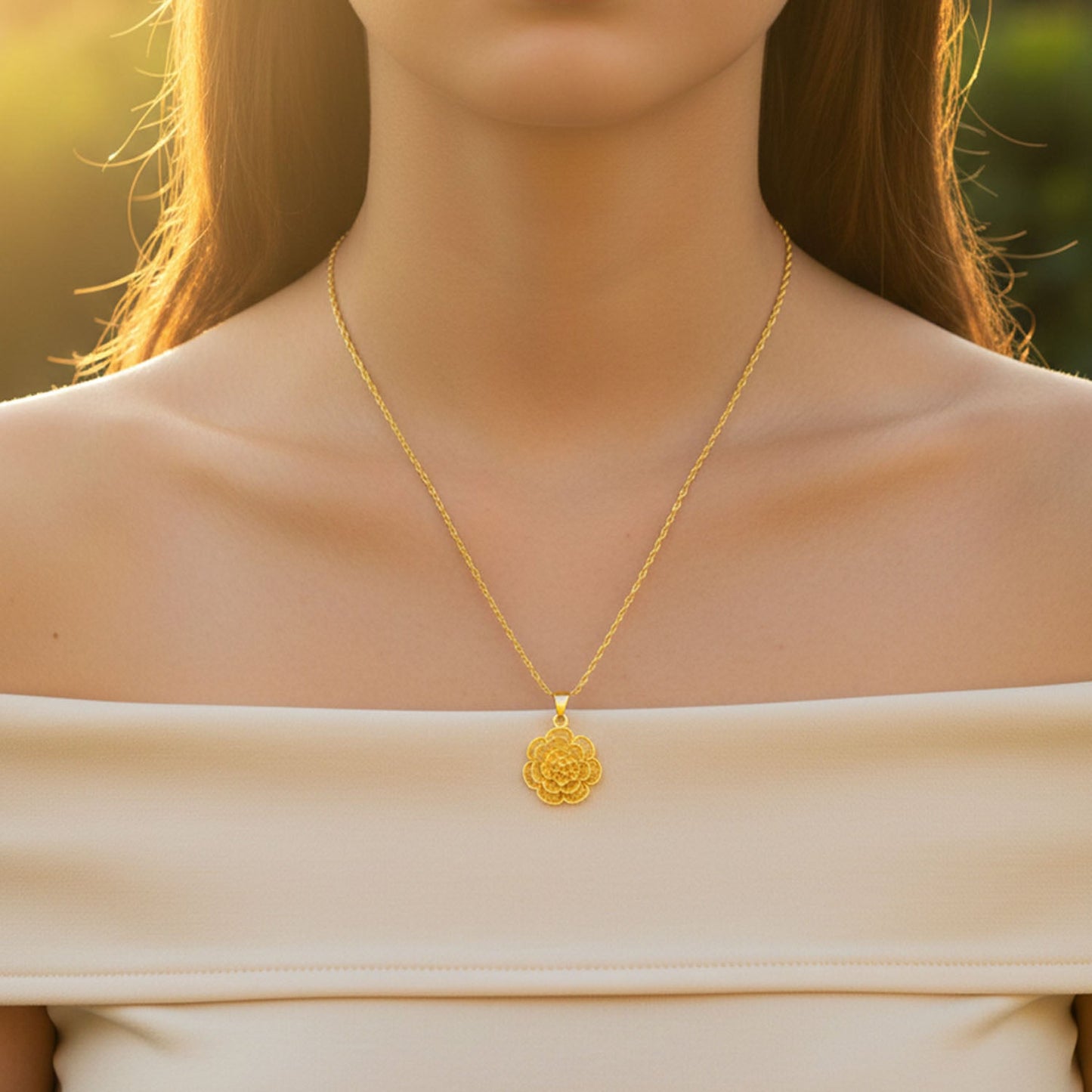 Elegant Floral Design Gold Plated Pendant Necklace (1 Pc)