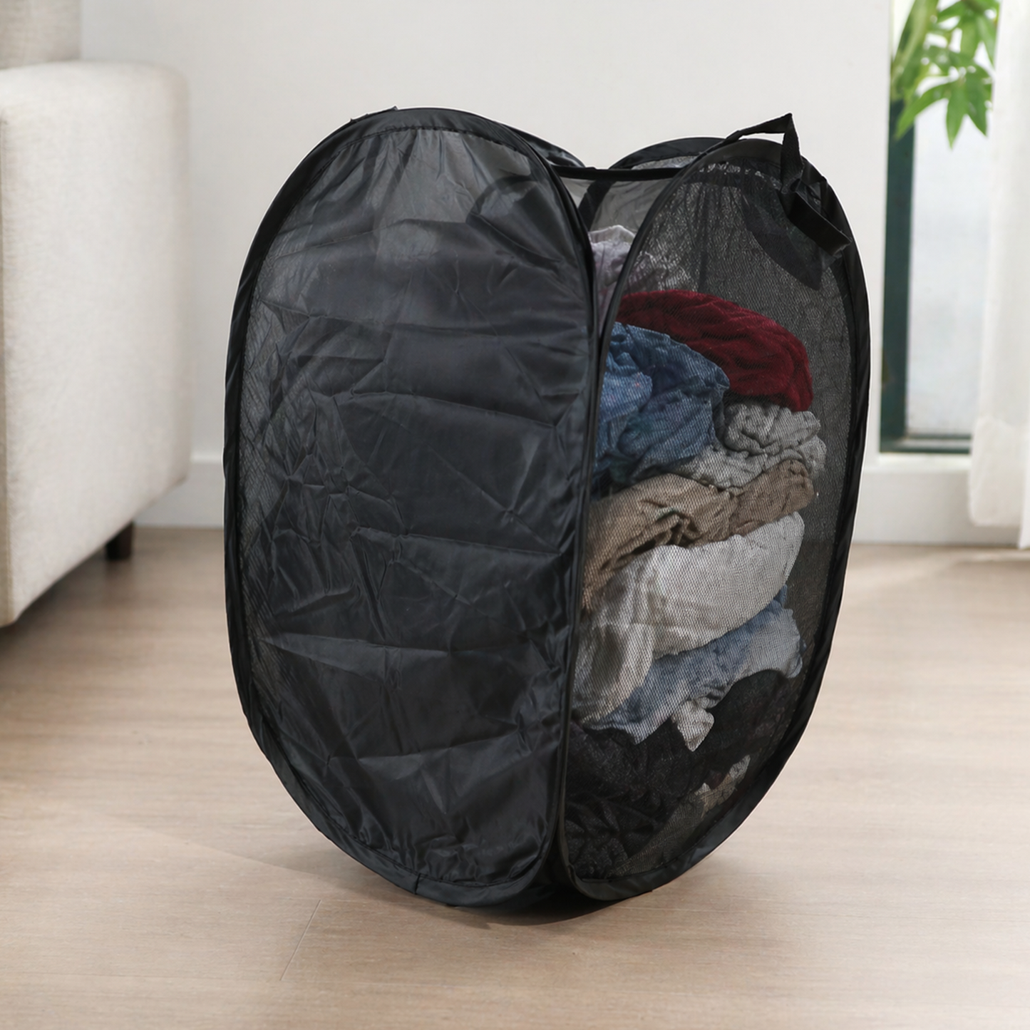 Premium Foldable Laundry Basket Solid Fabric Clothes Hamper (1 Pc, 37x37x60cm)