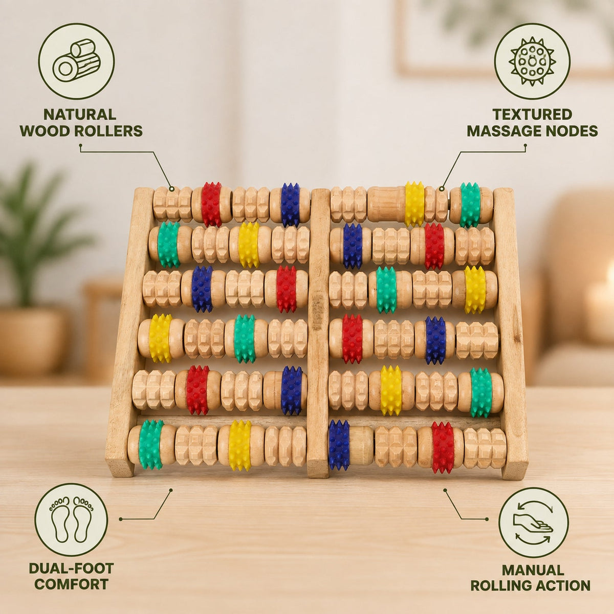 Wooden Acupressure Foot Massager Roller Board 25 x 20 Cm (1 Pc)